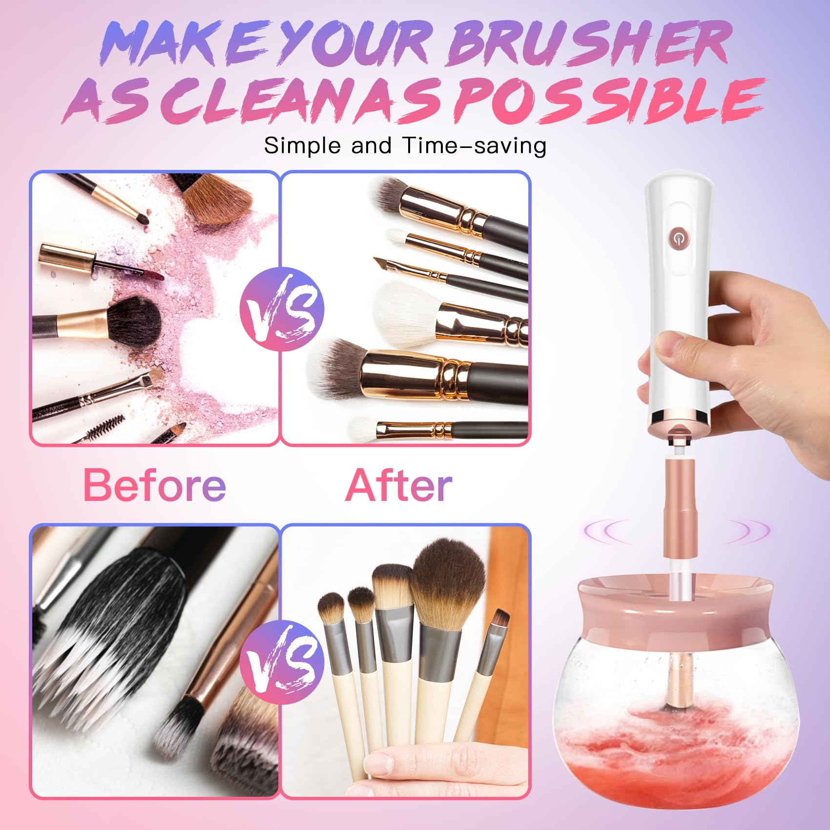 FEIMINI Makeup Brush Cleaner Machine — Auto Clean & Dry, Fits Most Brush Sizes