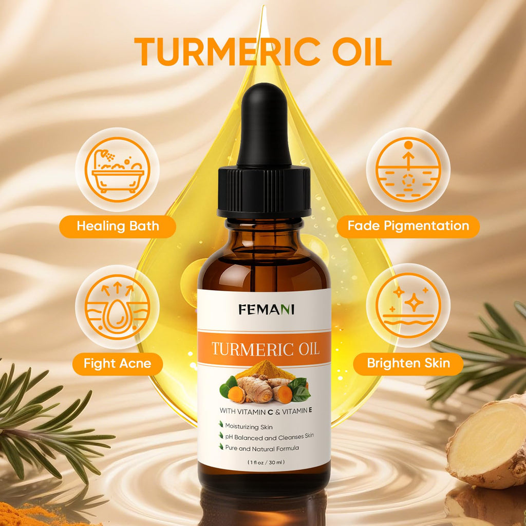 Femani Turmeric Face Wash Set – Turmeric Cleanser, Soap Bar & Oil for All Skin Types