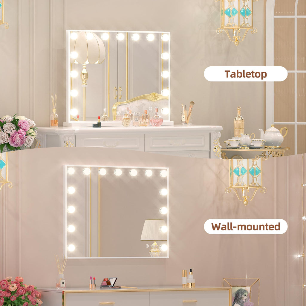Fenchilin Vanity Mirror with Lights & Bluetooth Speaker - 22.8 x 18.1 in - 15 LED Bulbs - 3 Color Modes