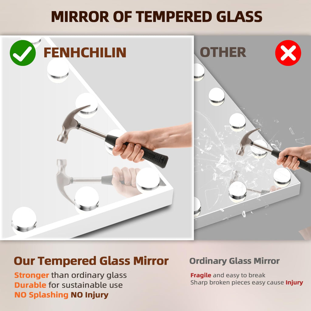 Fenchilin Vanity Mirror with Lights & Bluetooth Speaker - 22.8 x 18.1 in - 15 LED Bulbs - 3 Color Modes