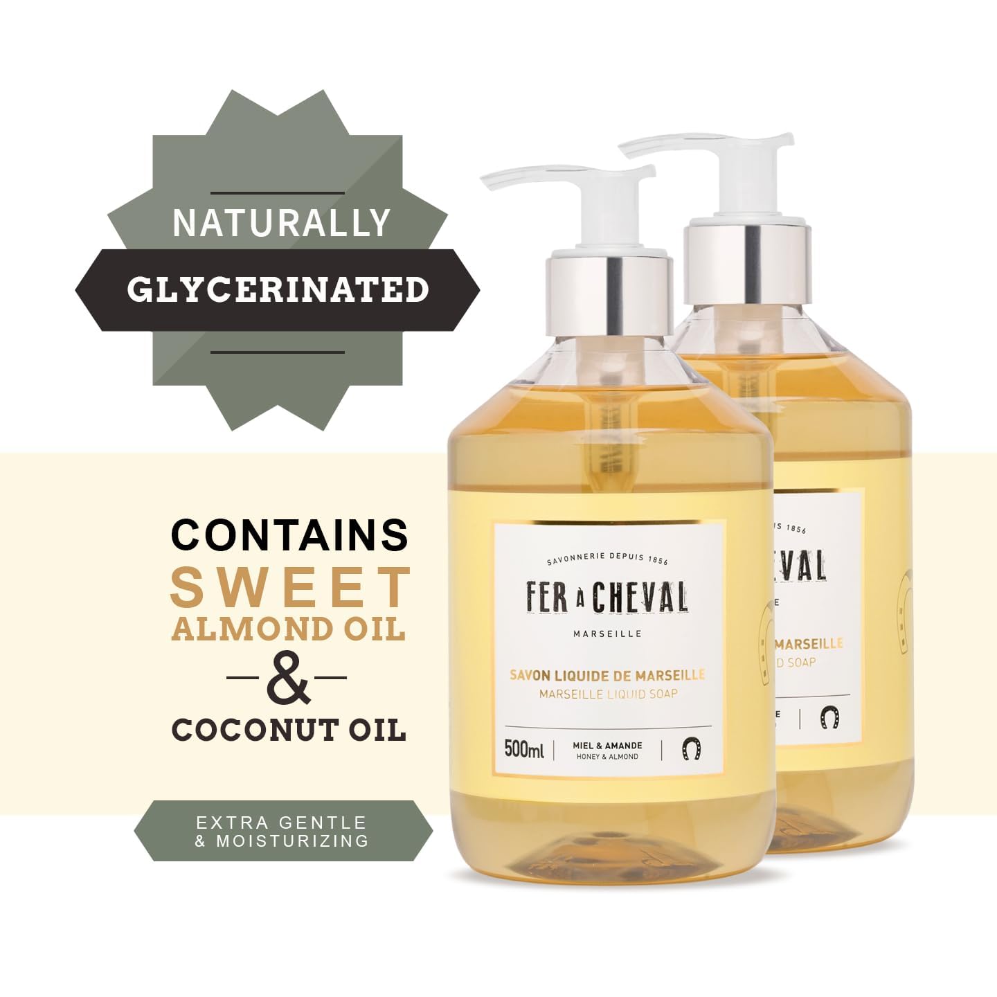 Fer à Cheval Honey & Almond Nourishing Liquid Soap – Ultra Gentle, 2x500ml