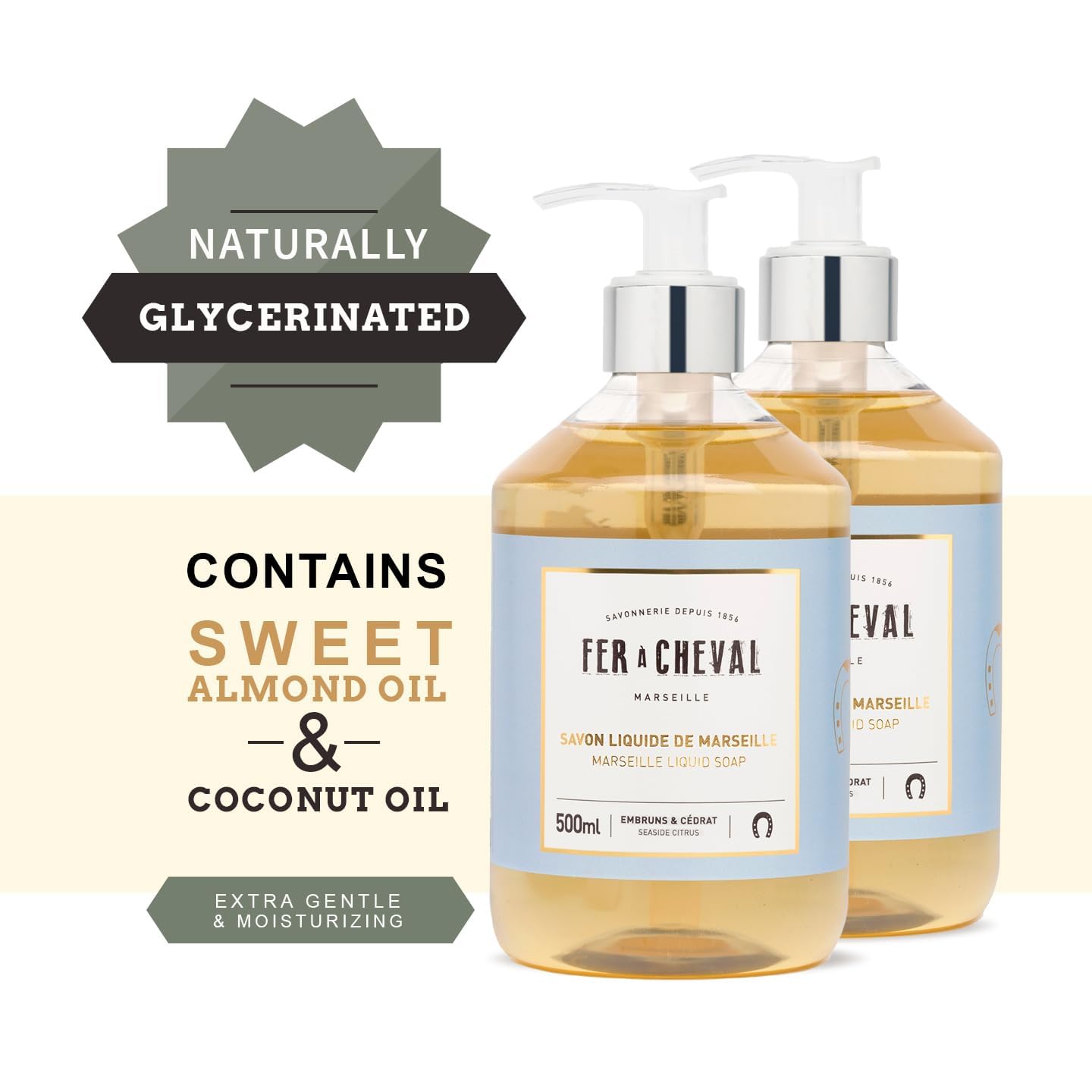 Fer à Cheval Marseille Liquid Soap – Seaside Citrus 500ml (Set of 2) | Luxury French Soap