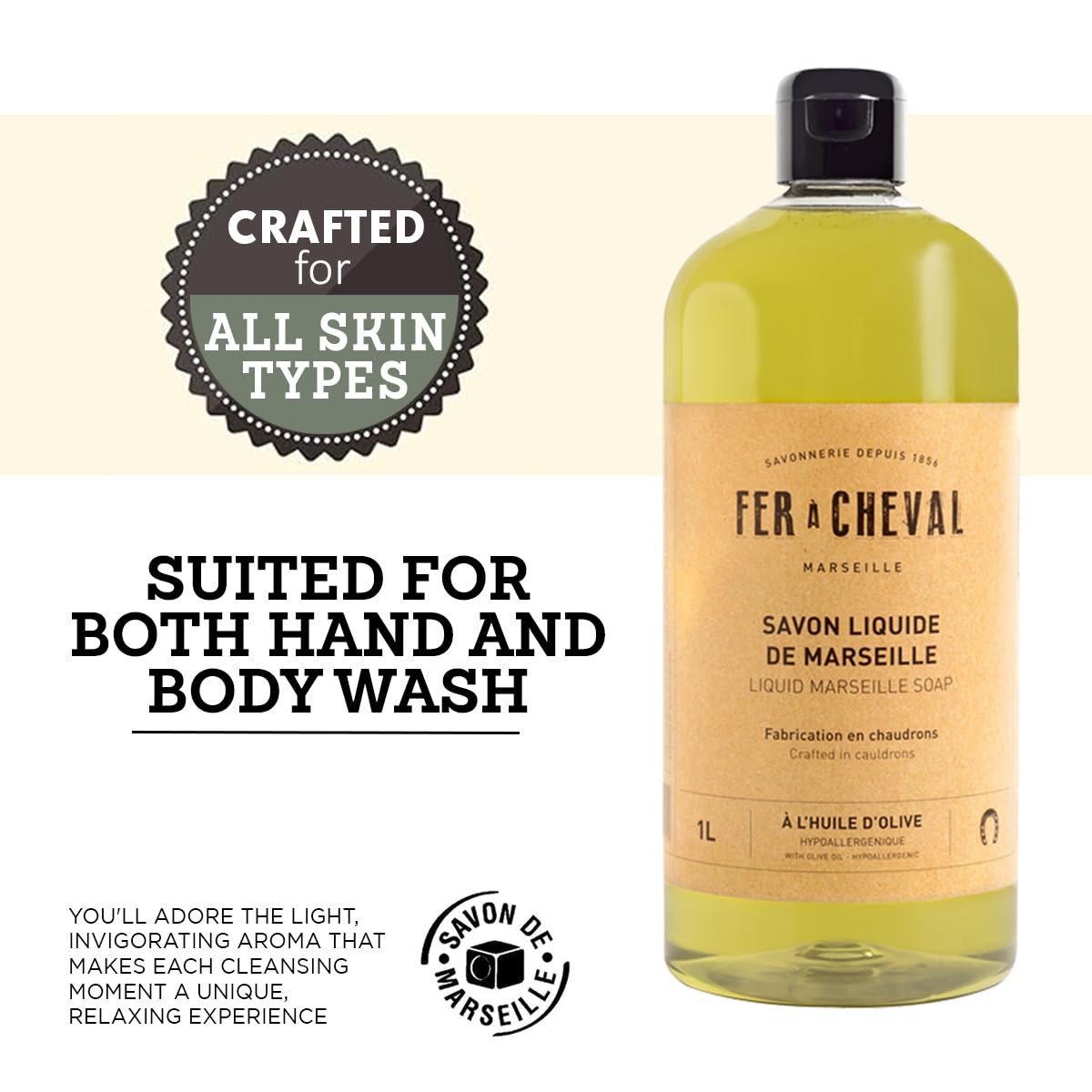 Fer à Cheval Olive Oil Marseille Liquid Soap 1L – Hypoallergenic, Natural & Eco-Friendly