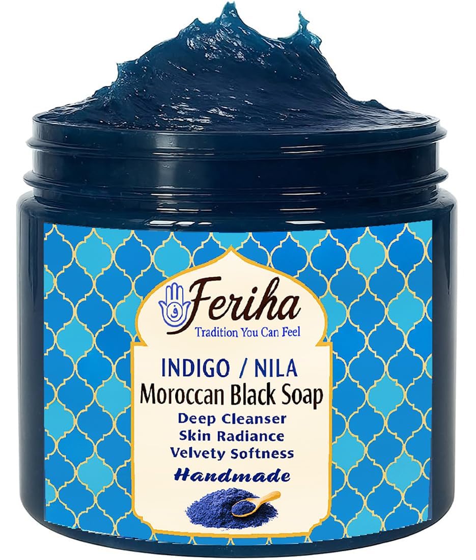 FERIHA Moroccan Black Soap Indigo Sahara Nila — 100% Natural Artisan Beldi Soap, Hammam Ritual