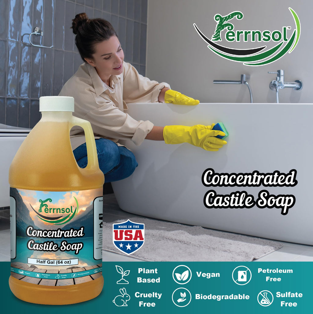 Ferrnsol Castile Gel Soap – Unscented 64oz Refill, Concentrated & Biodegradable