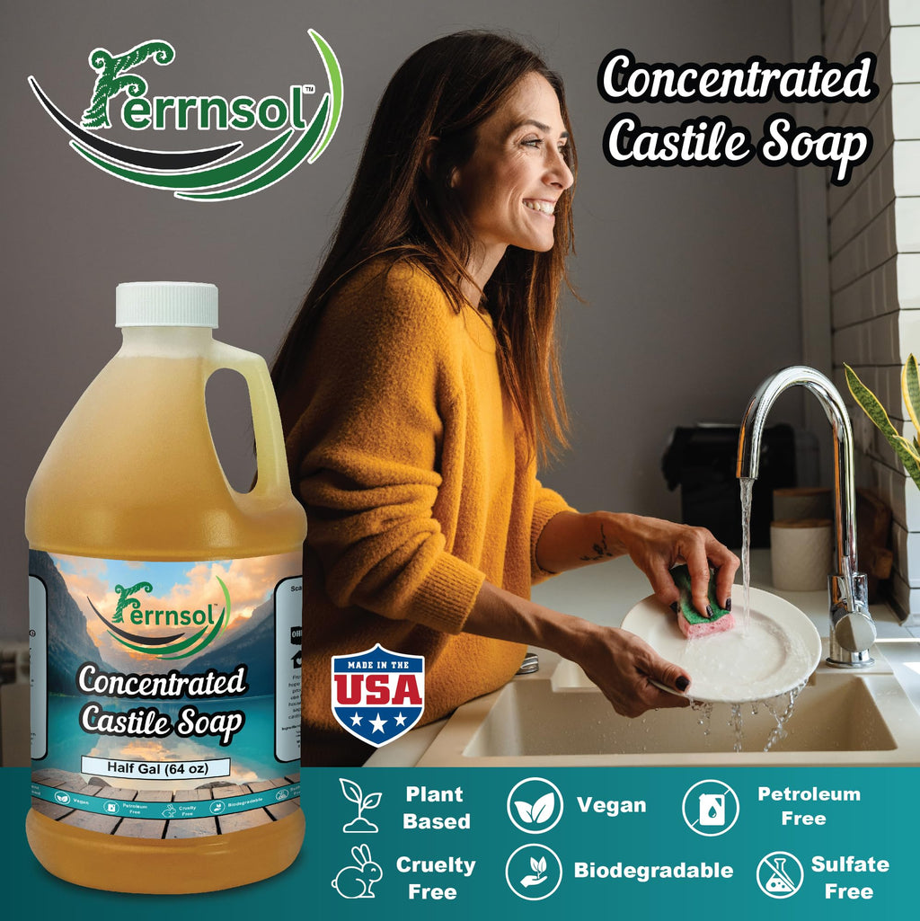 Ferrnsol Castile Gel Soap – Unscented 64oz Refill, Concentrated & Biodegradable