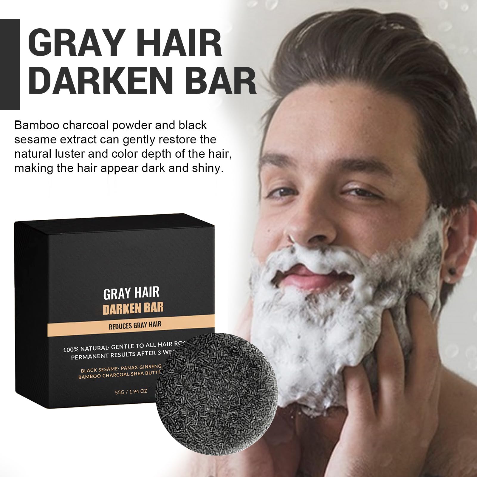 F FENG PEI Gray Hair Reverse Bar Soap – Black Shampoo Bar for Hair & Beard Darkening (2 Pcs)