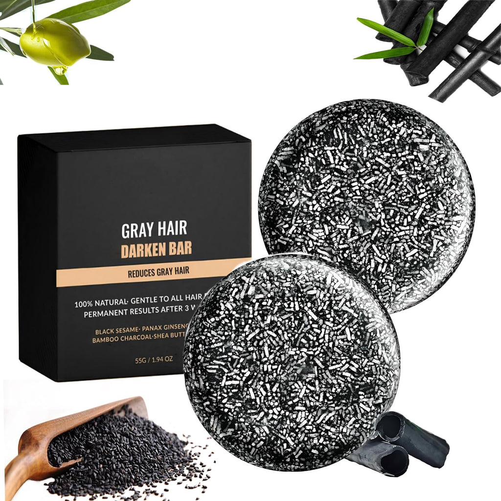 F FENG PEI Gray Hair Reverse Bar Soap – Black Shampoo Bar for Hair & Beard Darkening (2 Pcs)