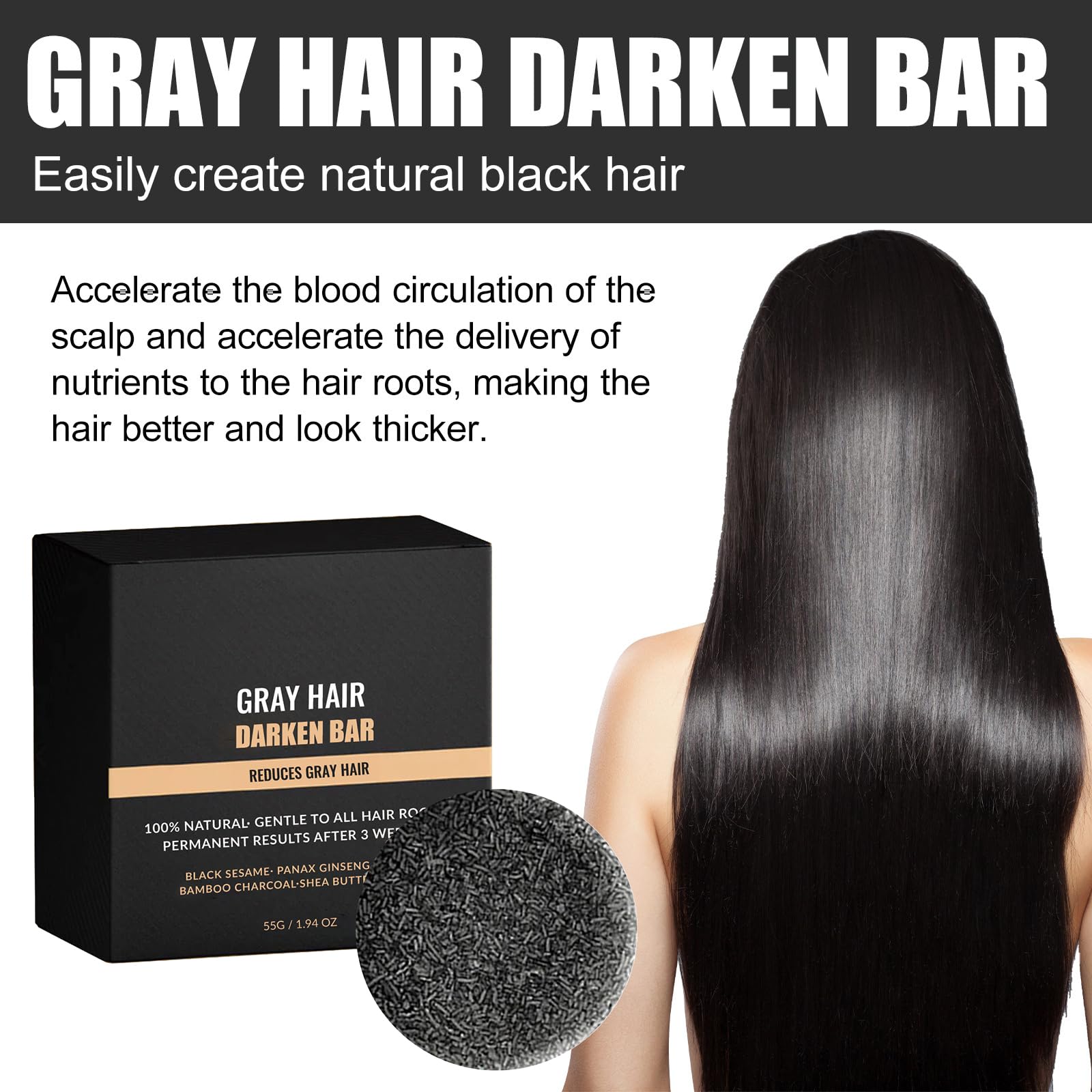 F FENG PEI Gray Hair Reverse Bar Soap – Black Shampoo Bar for Hair & Beard Darkening (2 Pcs)