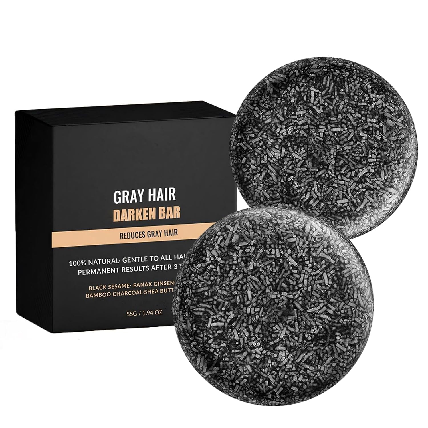 F FENG PEI Black Shampoo Bar for Hair & Beards — Natural Darkening (2 Pcs)