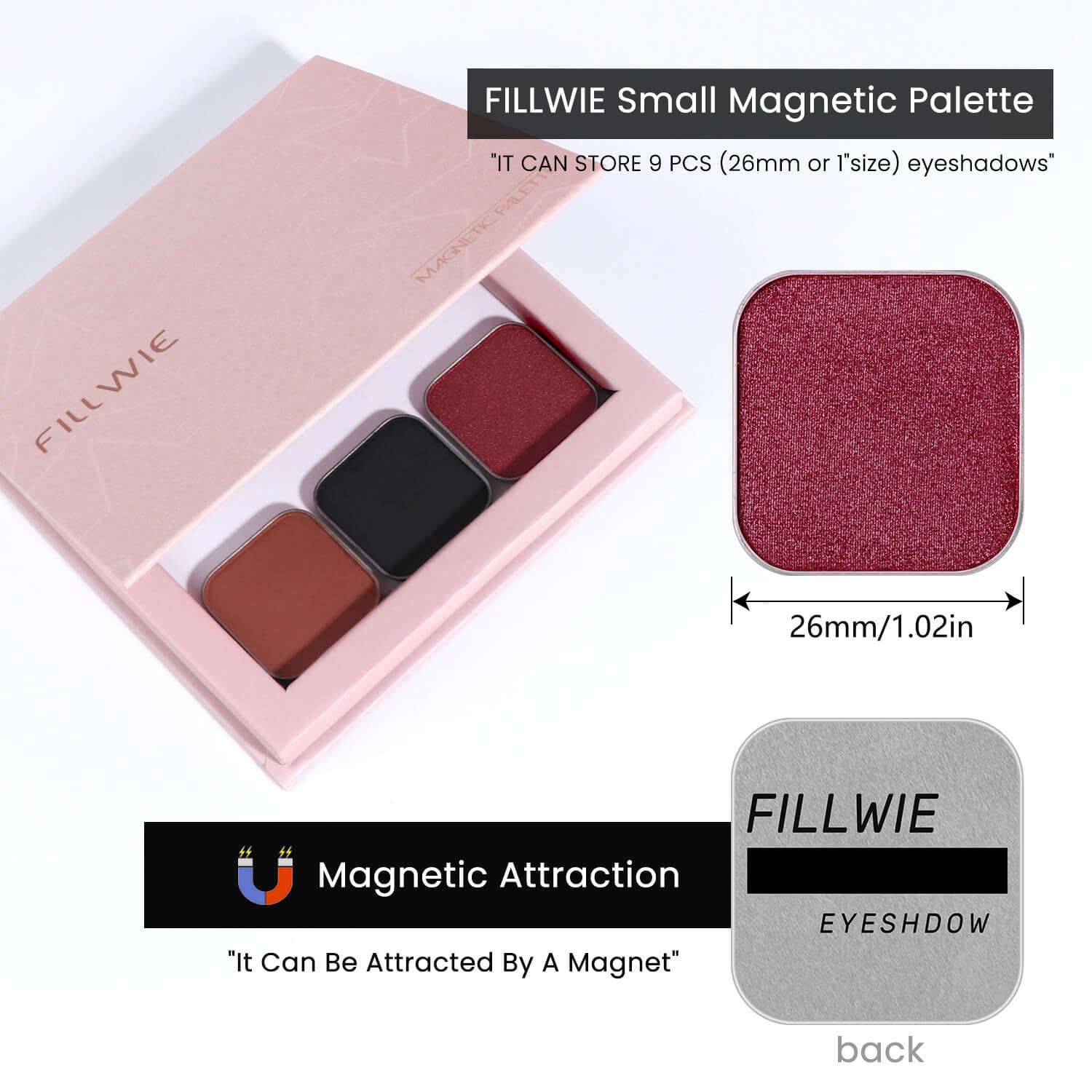 Fillwie 3-Color Eyeshadow Pack – Matte & Shimmer Neutrals, Magnetic Palette Pans