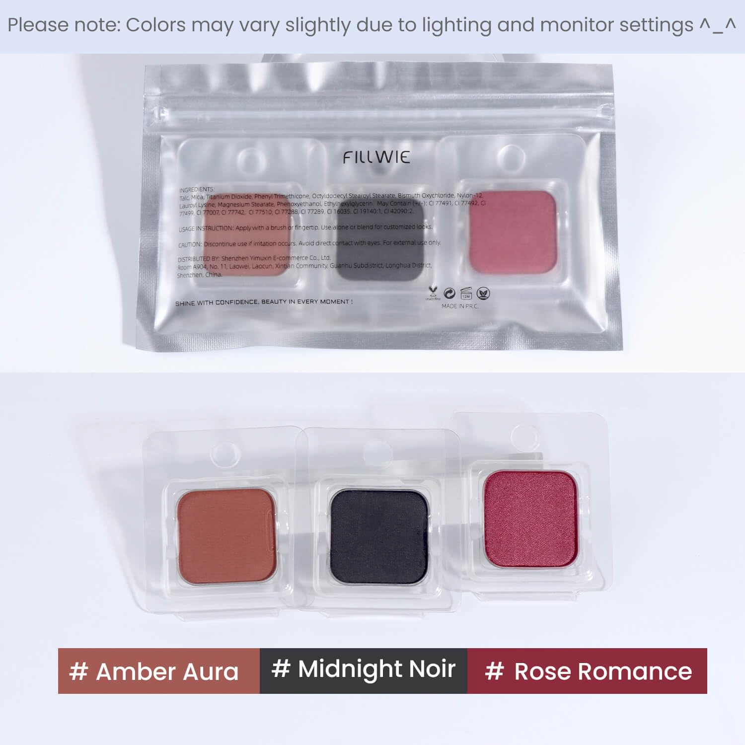 Fillwie 3-Color Eyeshadow Pack – Matte & Shimmer Neutrals, Magnetic Palette Pans