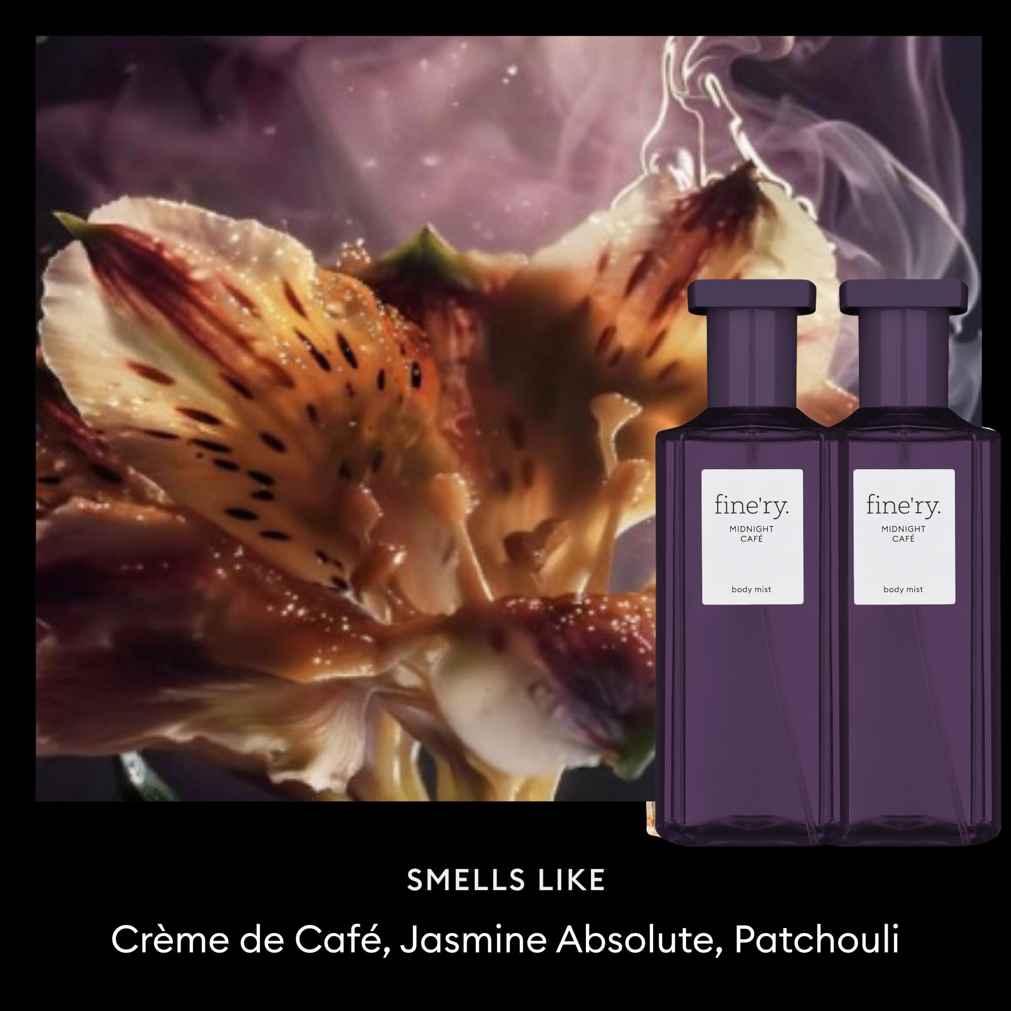 Fine'ry Midnight Café Fine Mist – Hair & Body Fragrance, Warm Smoky Vanilla, Jasmine & Patchouli (2×5oz)