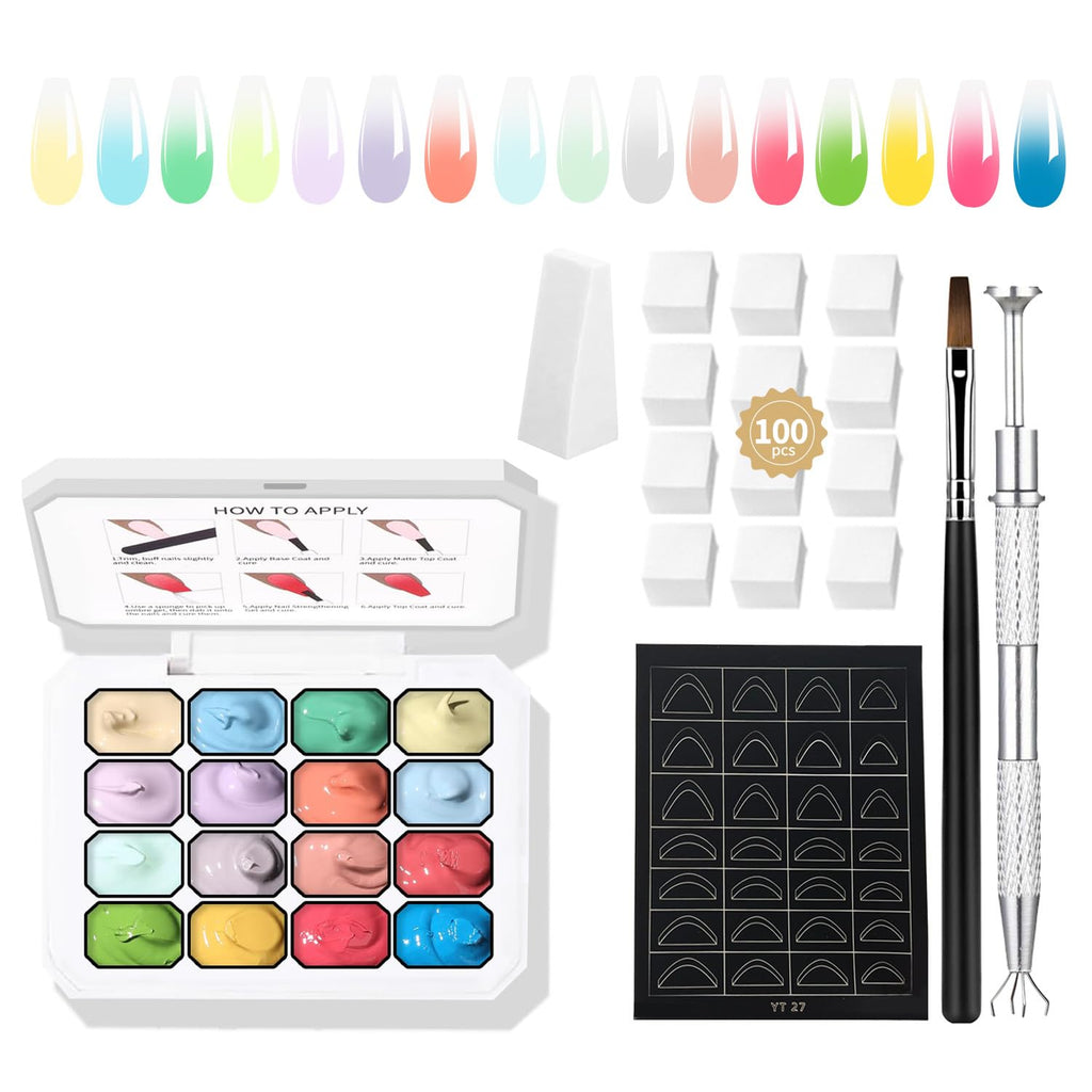 Finger Secret 16 Neon Ombre Gel Pat Palette with 100 Nail Sponges