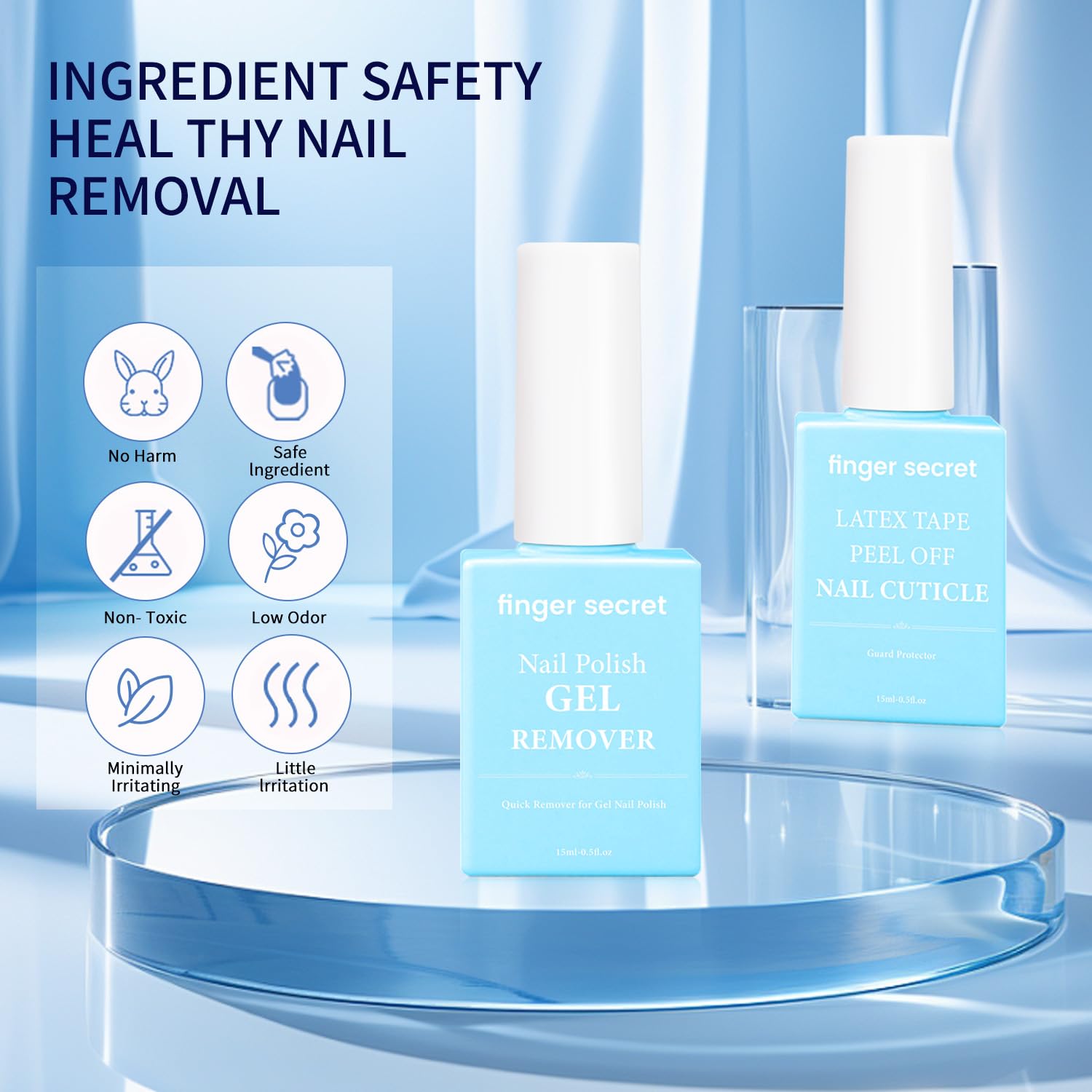 Finger Secret Gel Nail Polish Remover Kit – Complete Care Set with Gel Remover, Latex Tape & Strengthener