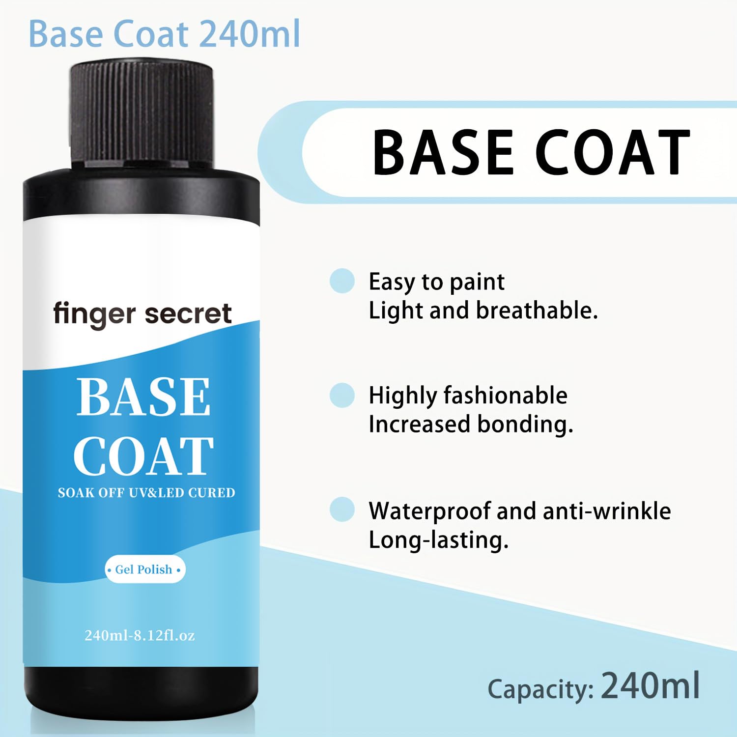 Finger Secret Base Coat 240ml – Fast-Drying Gel Nail Base for DIY Manicure