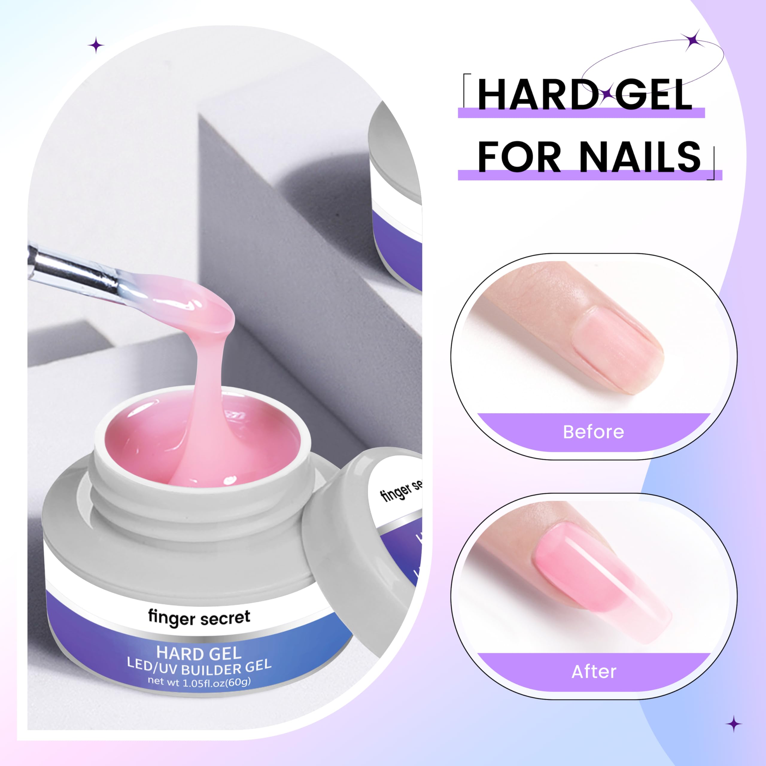 Finger Secret 60g Pink Builder Gel – Durable Hard Gel for 3D Nail Extensions & Nail Art (2.1oz)