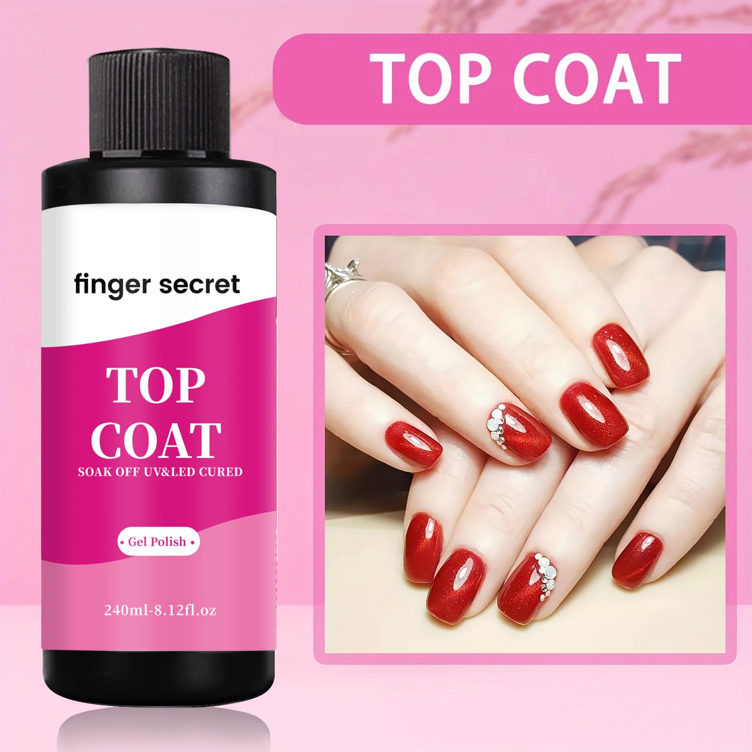 Finger Secret 240ml Top Coat for Gel Nail Polish – Quick-Dry Clear Nail Polish for DIY in Salon or Home