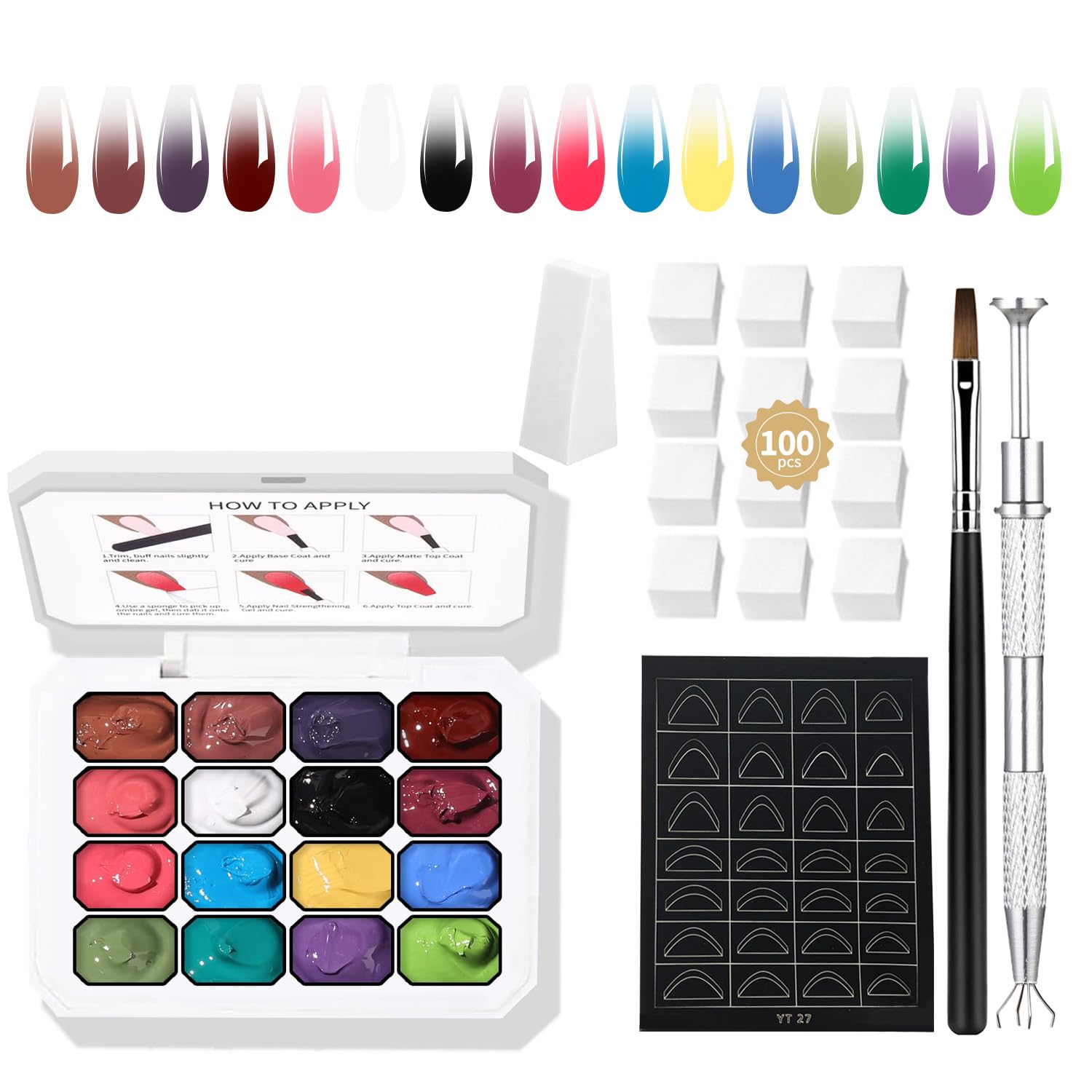 Finger Secret 16-Color Ombre Gel Polish Palette | Gradient Blooming Nail Kit