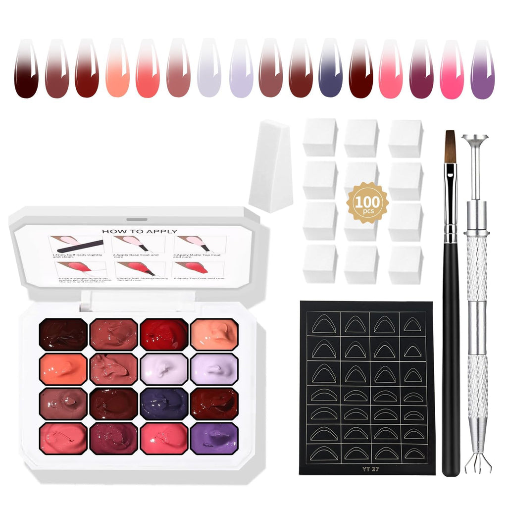 Finger Secret 16-Color Gel Ombre Nail Kit – Gradient Blooming Gel Palette & 100 Sponges