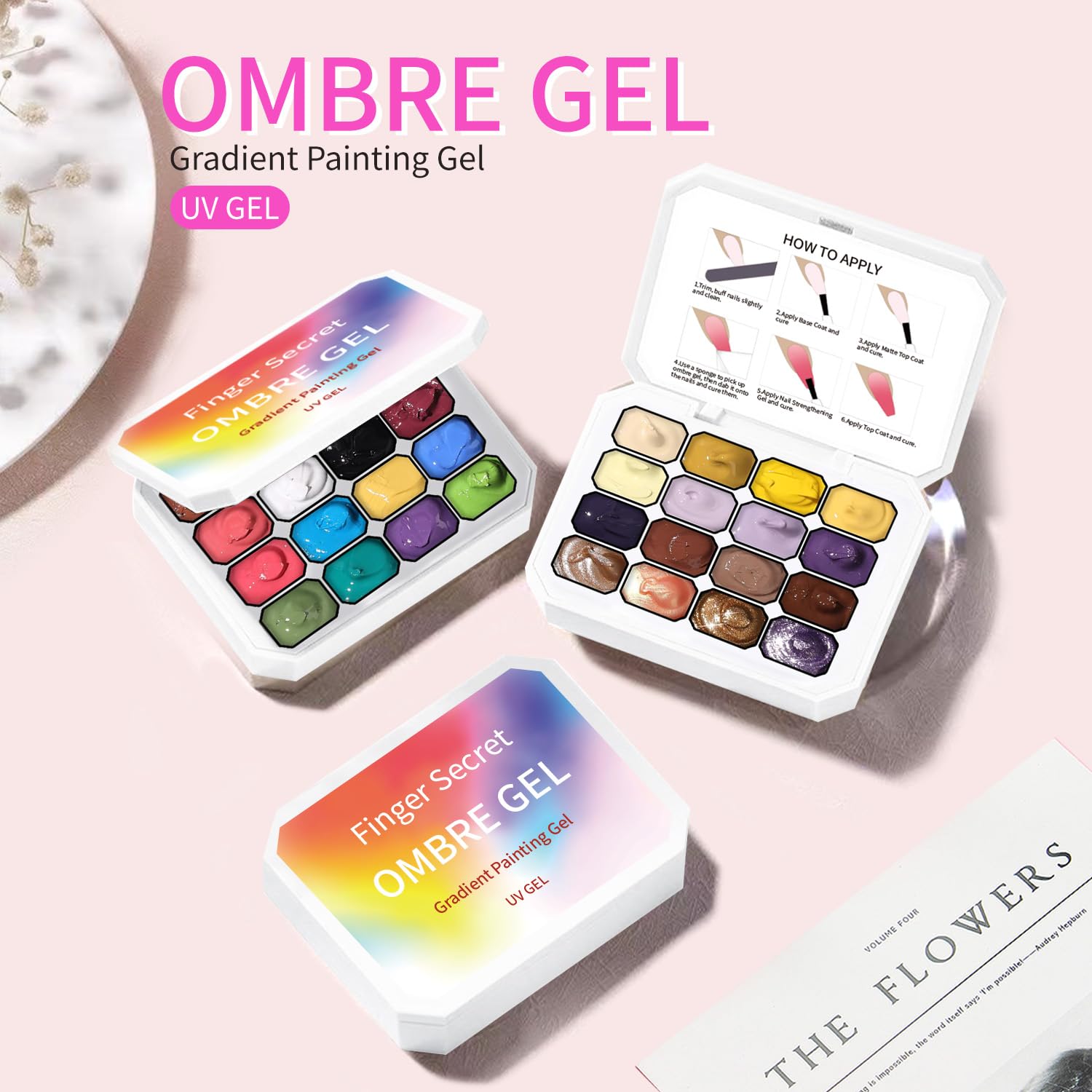 Finger Secret 16-Color Ombre Gel Polish Palette | Gradient Blooming Nail Kit