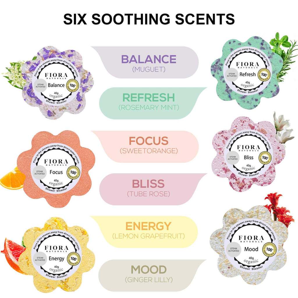 Fiora Naturals Shower Bombs Aromatherapy - Spa Shower Steamers for Relaxation & Self-Care
