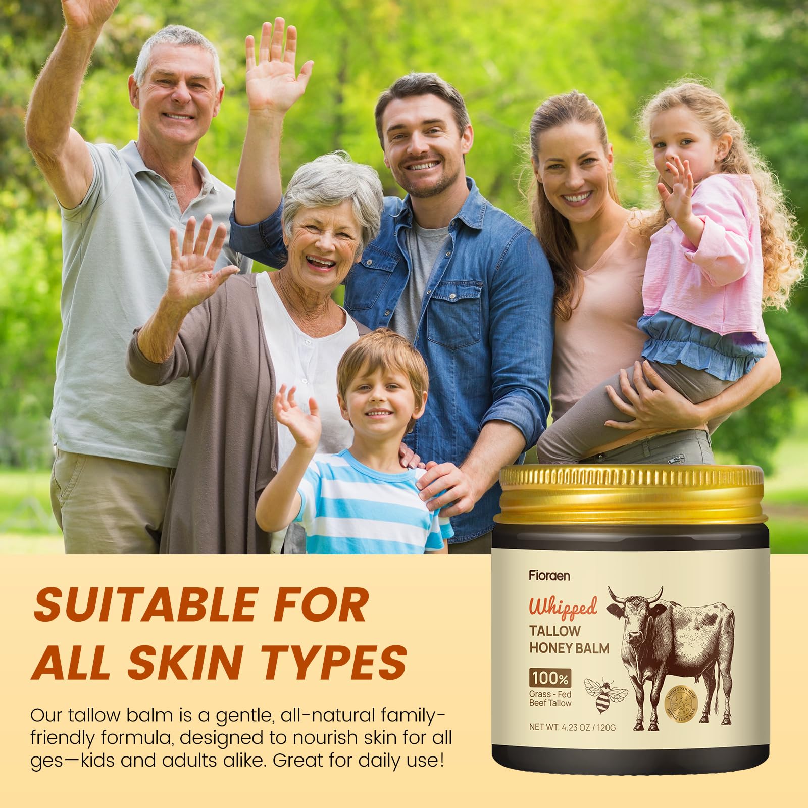 Fioraen Whipped Beef Tallow & Manuka Honey Balm – Unscented Hydration for Dry Skin (4 fl oz)