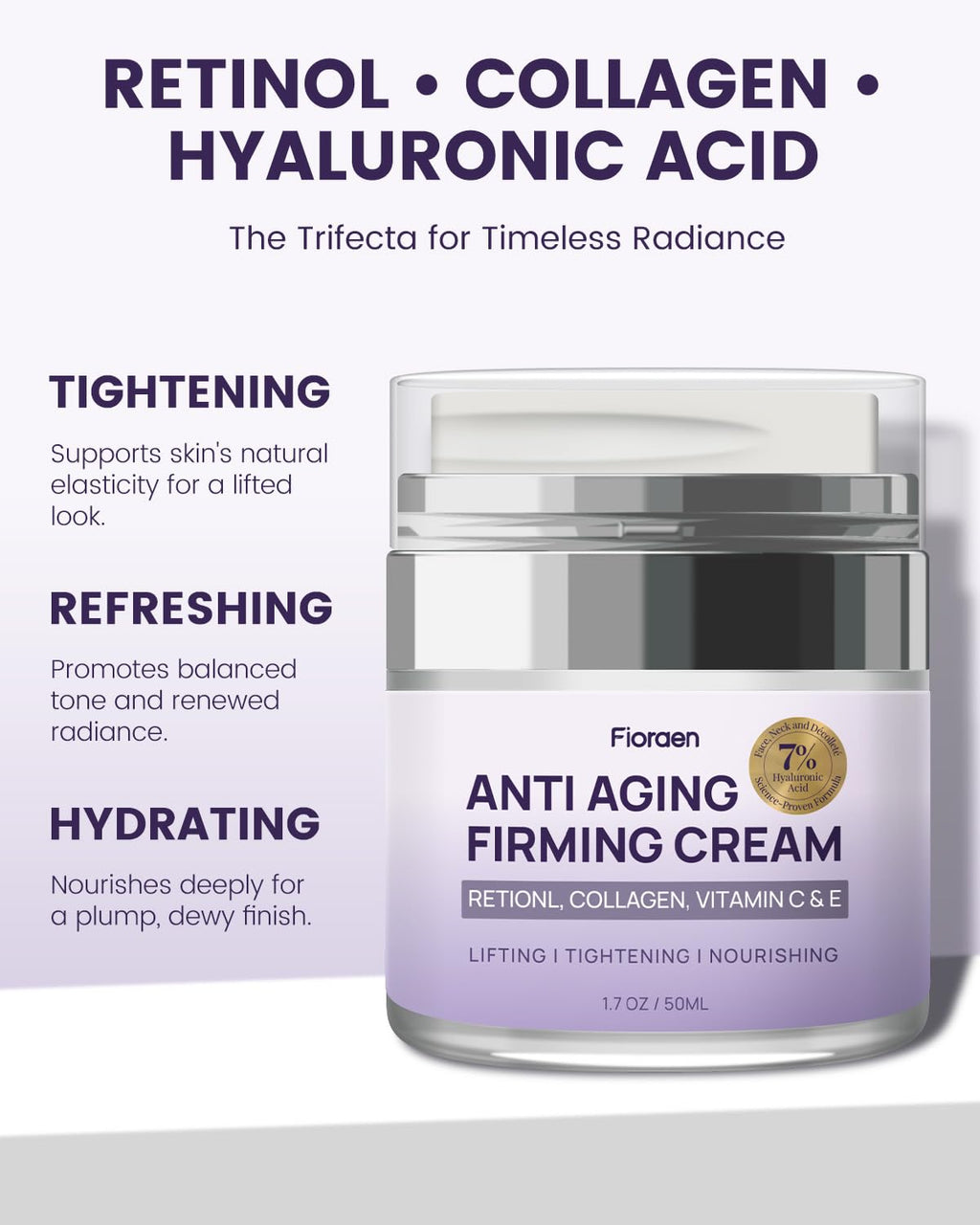 Fioraen Neck Firming Cream – 2% Retinol, 7% Hyaluronic Acid & 1% Collagen | AH-8 Lift for Neck & Décolleté