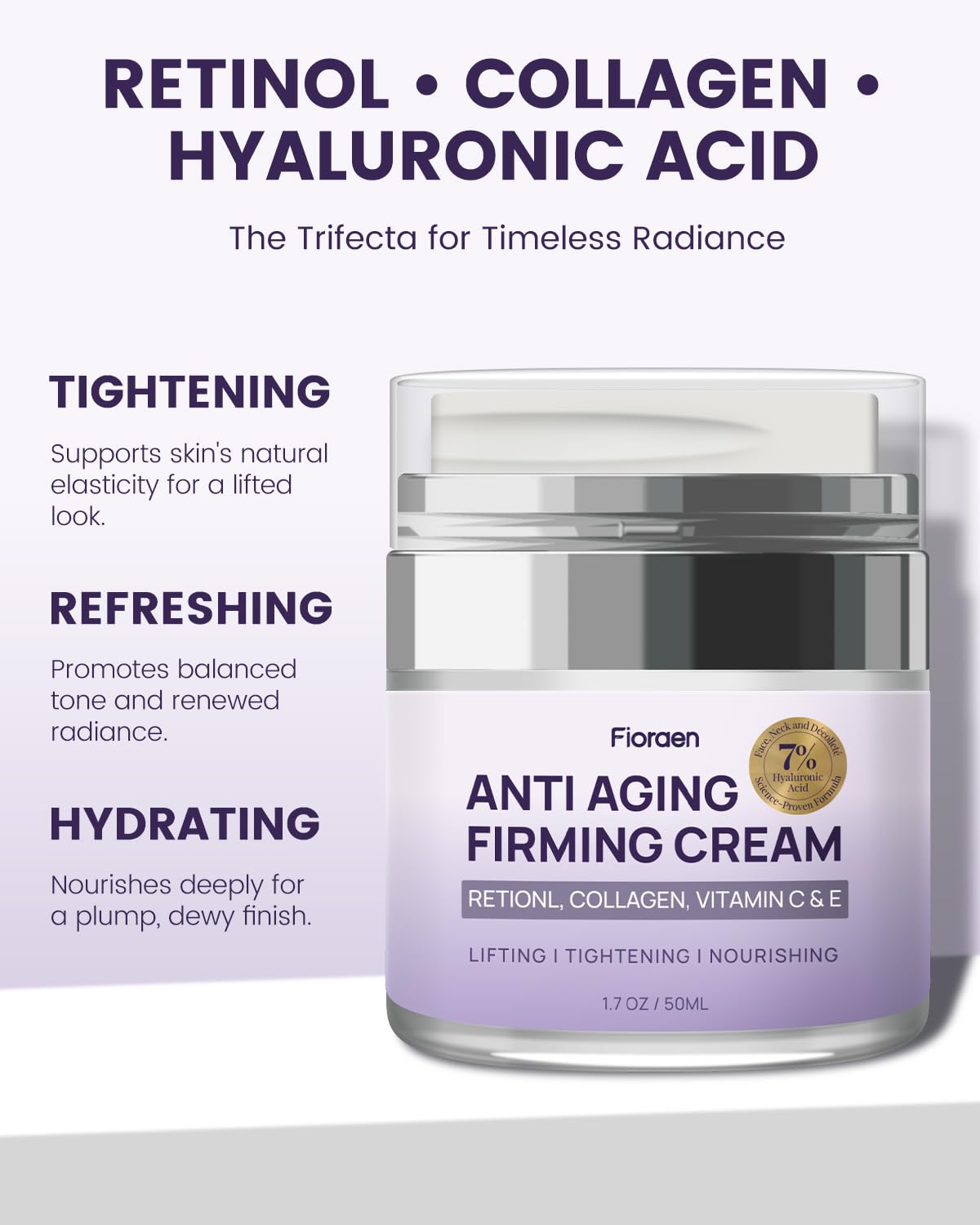 Fioraen Neck Firming Cream – 2% Retinol, 7% Hyaluronic Acid & 1% Collagen | AH-8 Lift for Neck & Décolleté