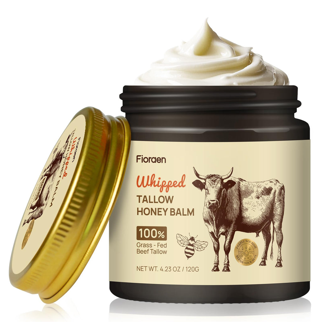 Fioraen Whipped Beef Tallow & Manuka Honey Balm – Unscented Hydration for Dry Skin (4 fl oz)