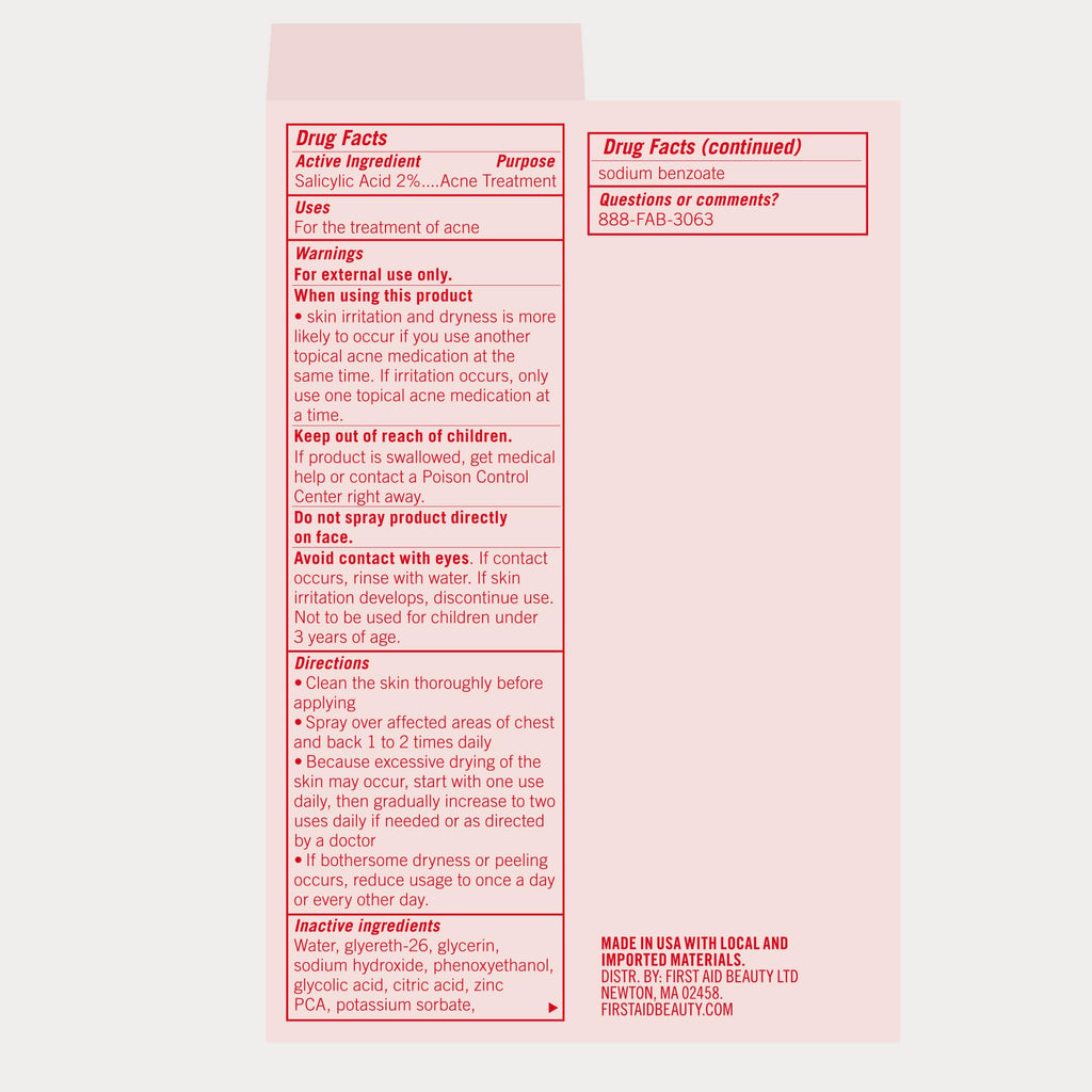 First Aid Beauty Body Acne Spray - Maximum Strength 2% Salicylic Acid, 360° Sprayer, 3 oz