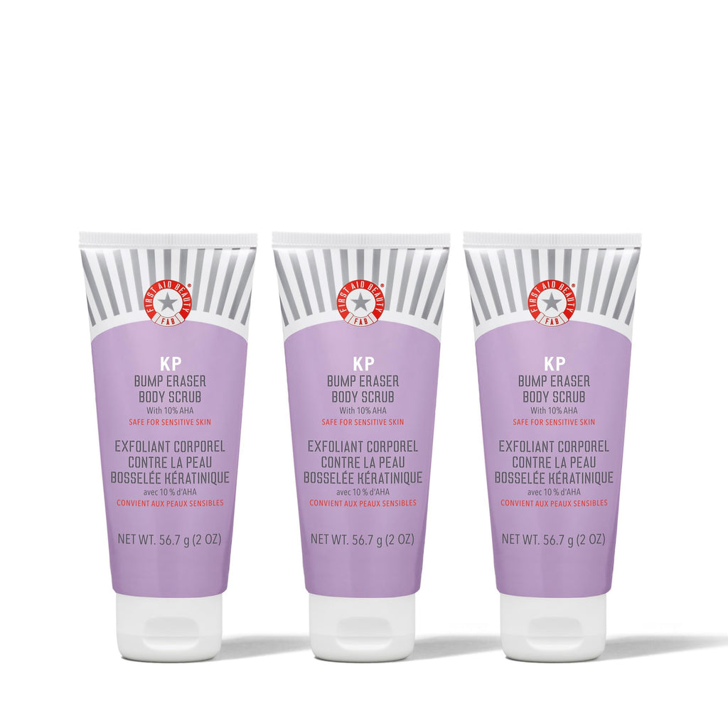 First Aid Beauty KP Bump Eraser Body Scrub — 10% AHA with Glycolic & Lactic Acids, 2 oz, 3 ct