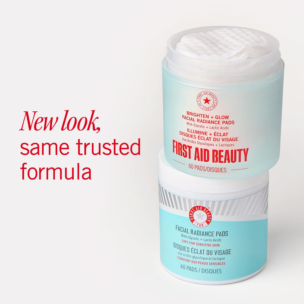 First Aid Beauty Facial Radiance Pads – Glycolic + Lactic Acids, Daily Exfoliating Pads, 90ct (Compostable)