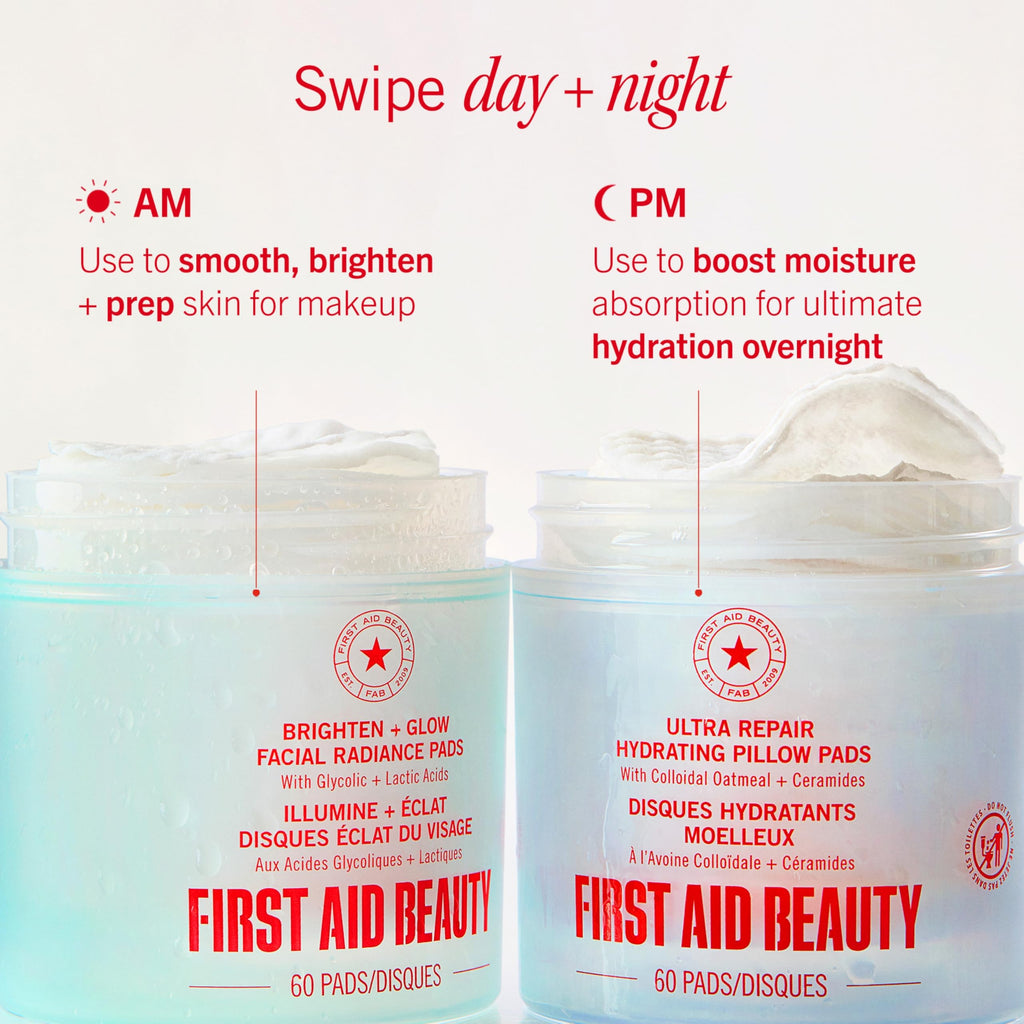 First Aid Beauty Facial Radiance Pads – Glycolic + Lactic Acids, Daily Exfoliating Pads, 90ct (Compostable)