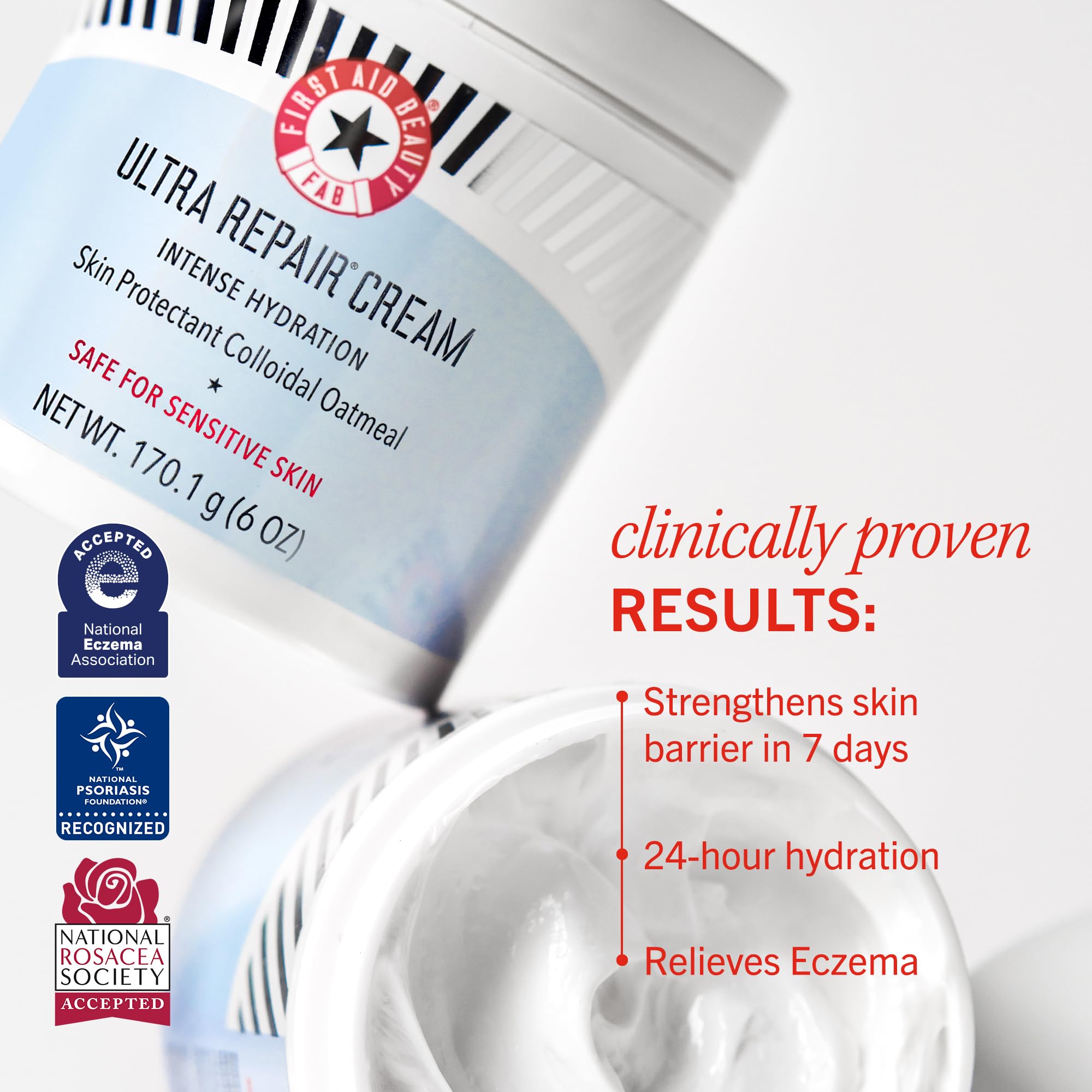First Aid Beauty Ultra Repair Cream – Intense Hydration with Colloidal Oatmeal, 6 oz