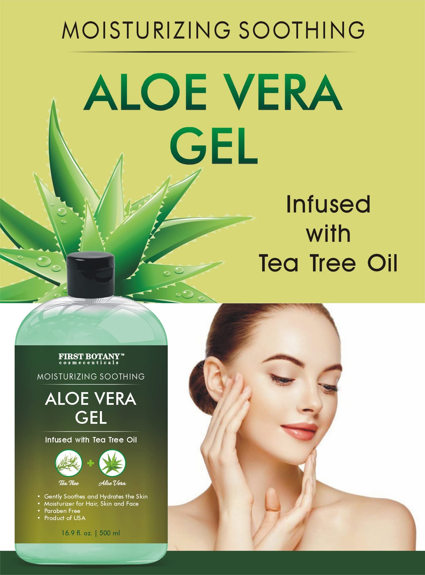 First Botany Aloe Vera Gel with Tea Tree Oil – 16.9 fl oz for Skin, Hair, Sunburn & More