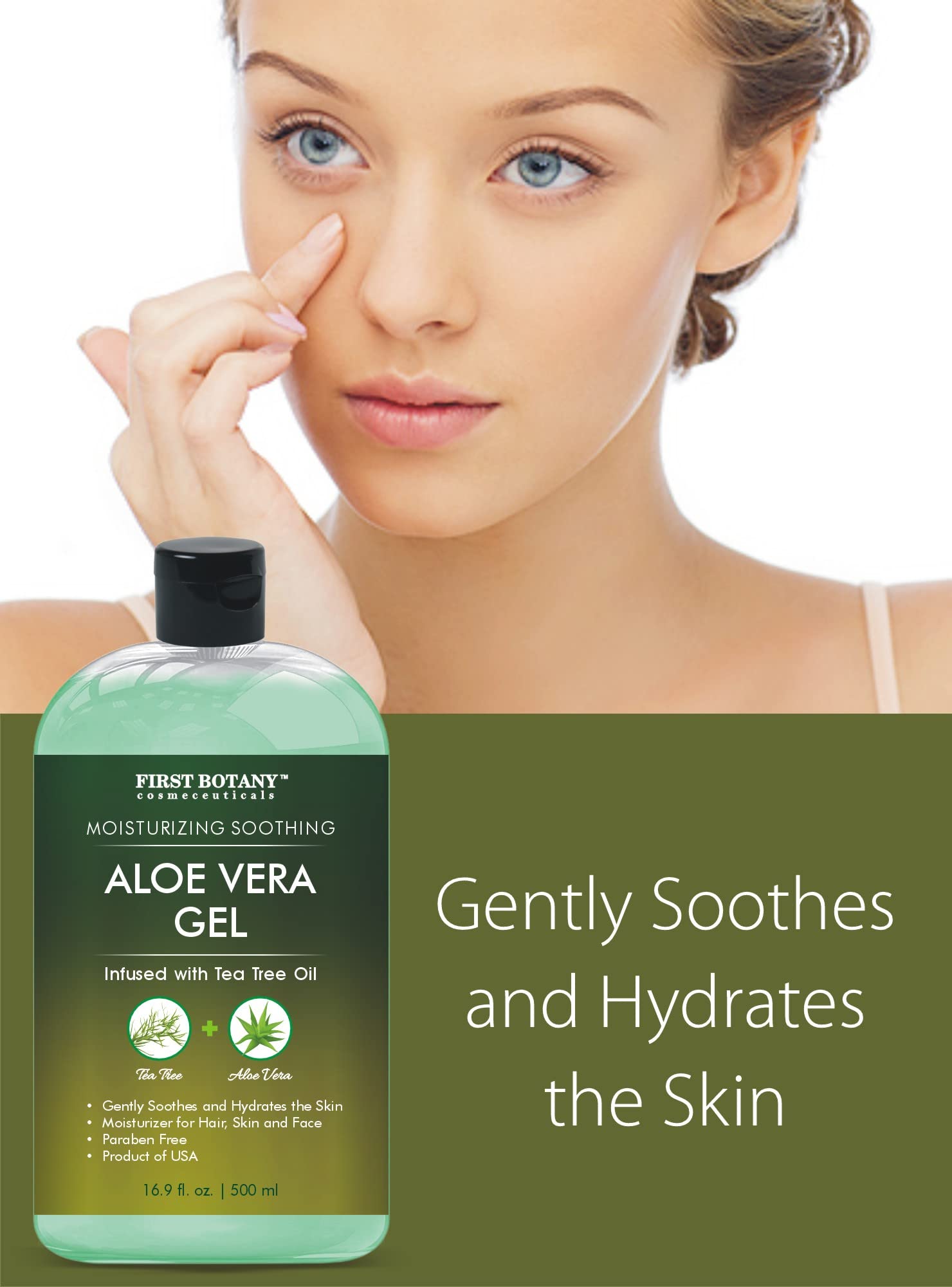 First Botany Aloe Vera Gel with Tea Tree Oil – 16.9 fl oz for Skin, Hair, Sunburn & More