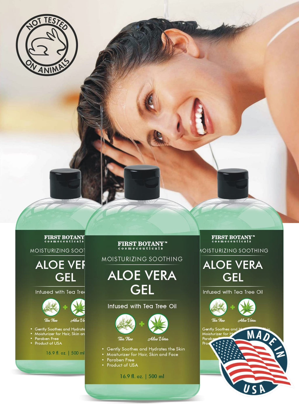 First Botany Aloe Vera Gel with Tea Tree Oil – 16.9 fl oz for Skin, Hair, Sunburn & More