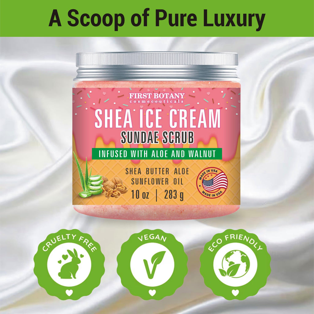 First Botany Body Scrub – Natural Exfoliating Salt Scrub & Body Souffle (10 fl oz, Shea Icecream)
