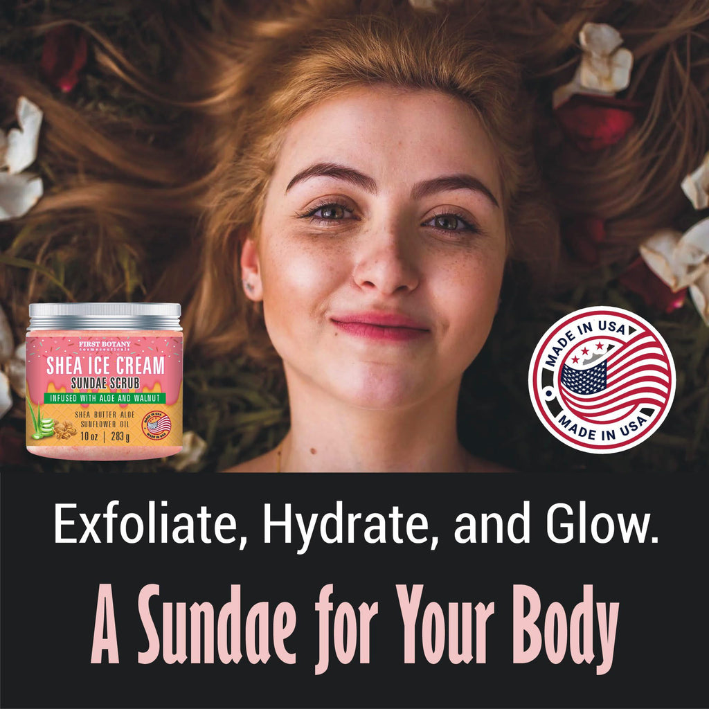 First Botany Body Scrub – Natural Exfoliating Salt Scrub & Body Souffle (10 fl oz, Shea Icecream)