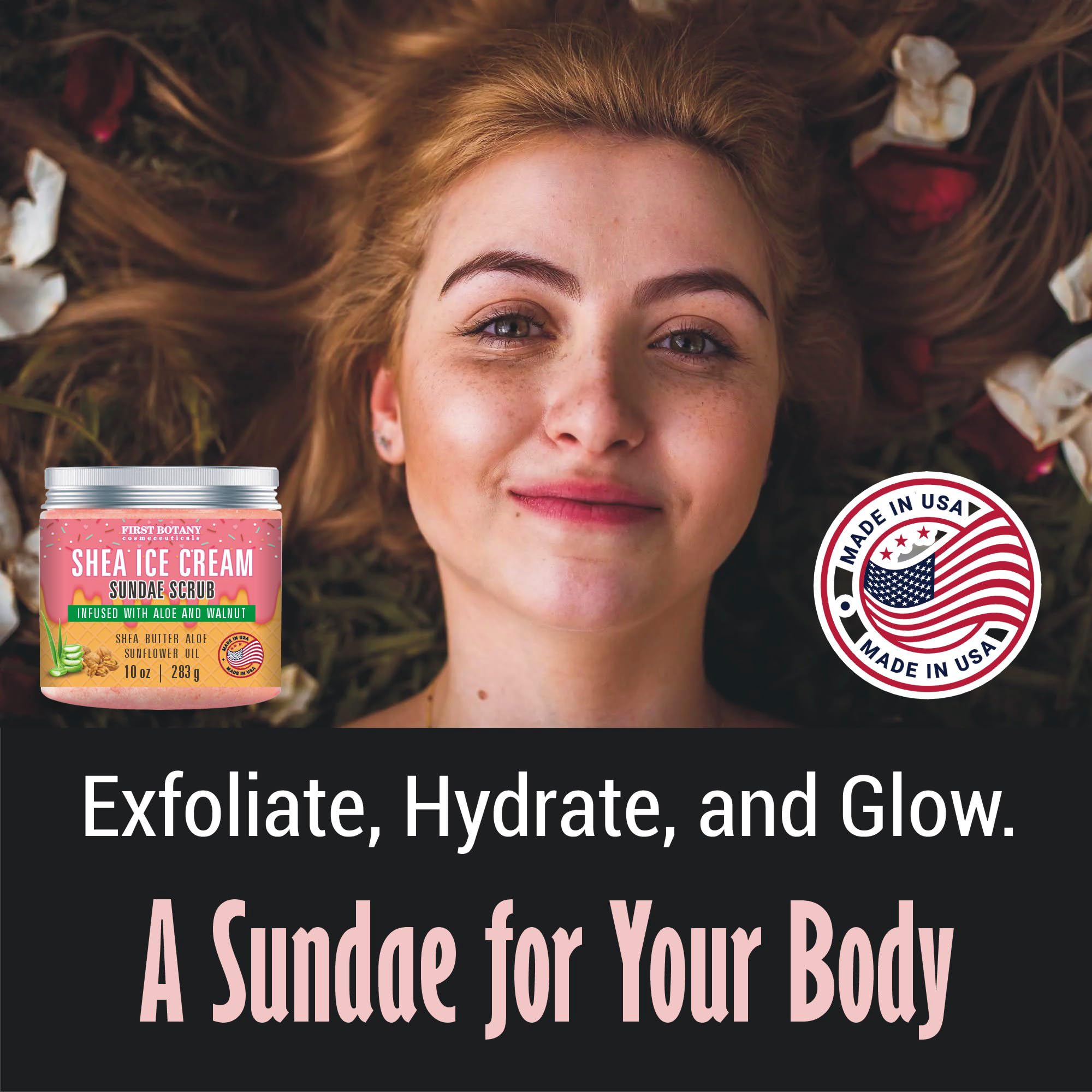 First Botany Body Scrub – Natural Exfoliating Salt Scrub & Body Souffle (10 fl oz, Shea Icecream)