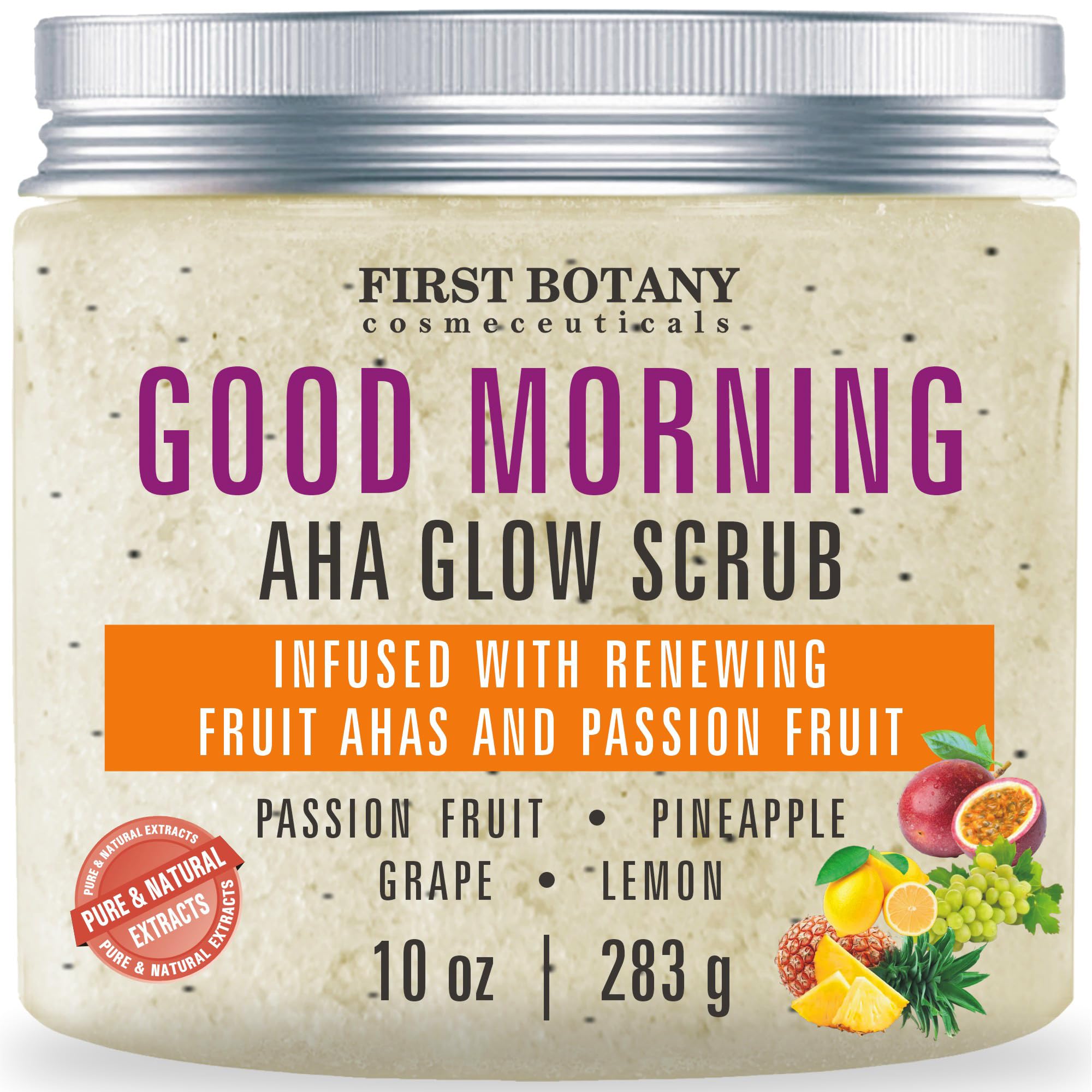 First Botany Body Scrub – Natural Exfoliating Salt Scrub & Souffle (10 fl oz, AHA Passion Fruit)
