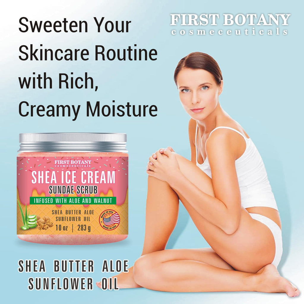 First Botany Body Scrub – Natural Exfoliating Salt Scrub & Body Souffle (10 fl oz, Shea Icecream)