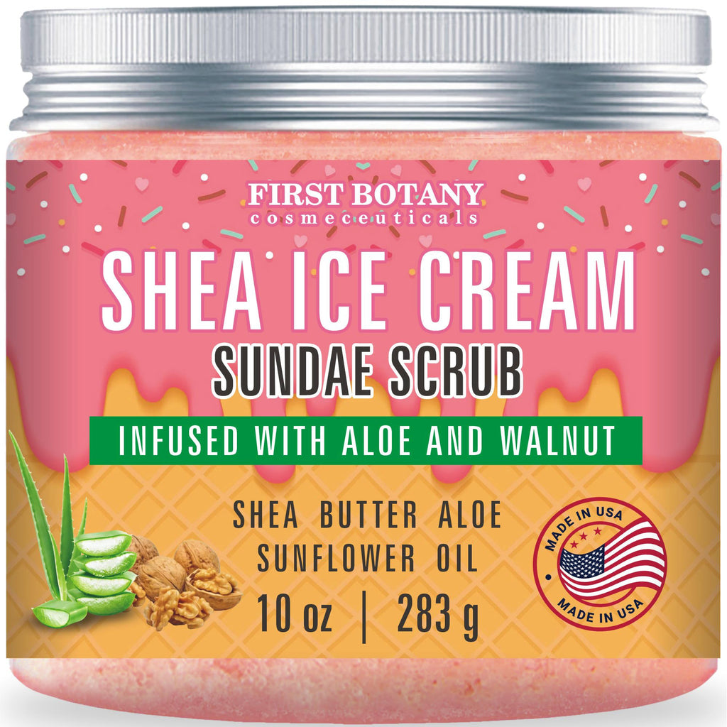 First Botany Body Scrub – Natural Exfoliating Salt Scrub & Body Souffle (10 fl oz, Shea Icecream)