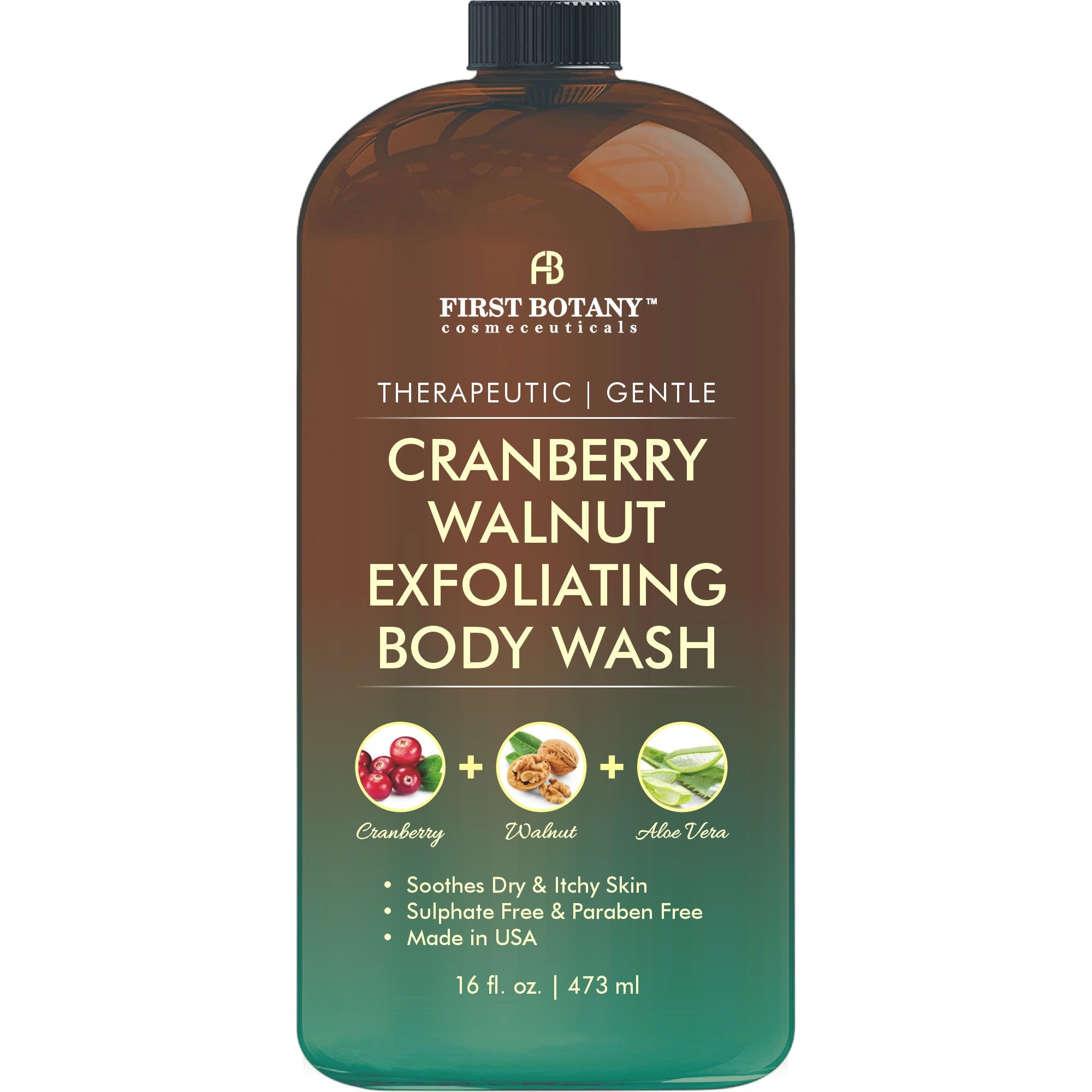 First Botany All Natural Body Wash – Cranberry Walnut, 16 oz | Fresh Scent & Skin Cleanser