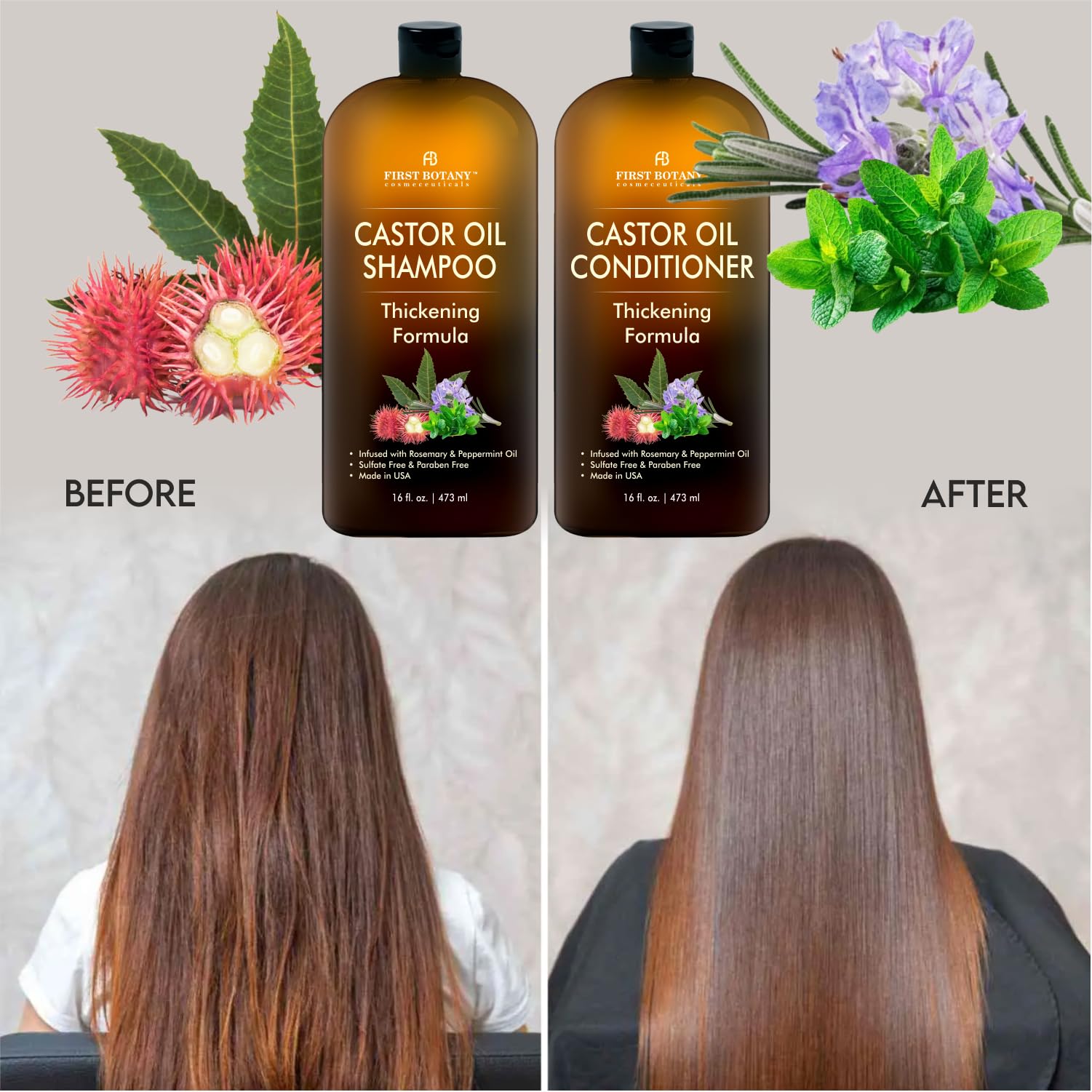 First Botany Castor Oil Shampoo & Conditioner – Thickening, Sulfate-Free (16 oz)