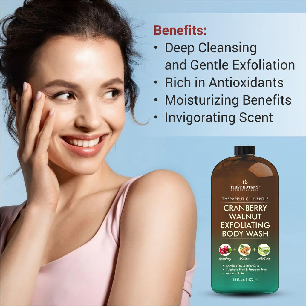 First Botany All Natural Body Wash – Cranberry Walnut, 16 oz | Fresh Scent & Skin Cleanser