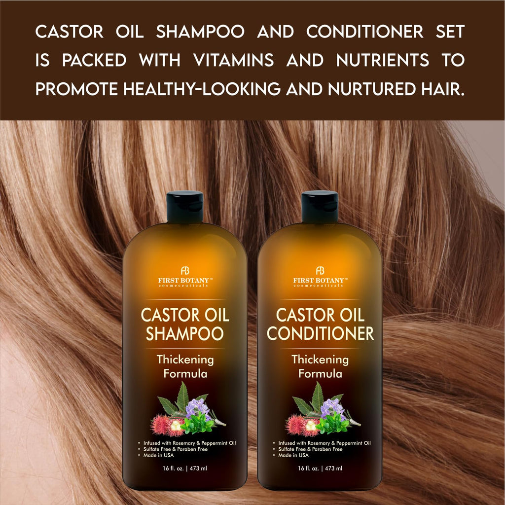 First Botany Castor Oil Shampoo & Conditioner – Thickening, Sulfate-Free (16 oz)