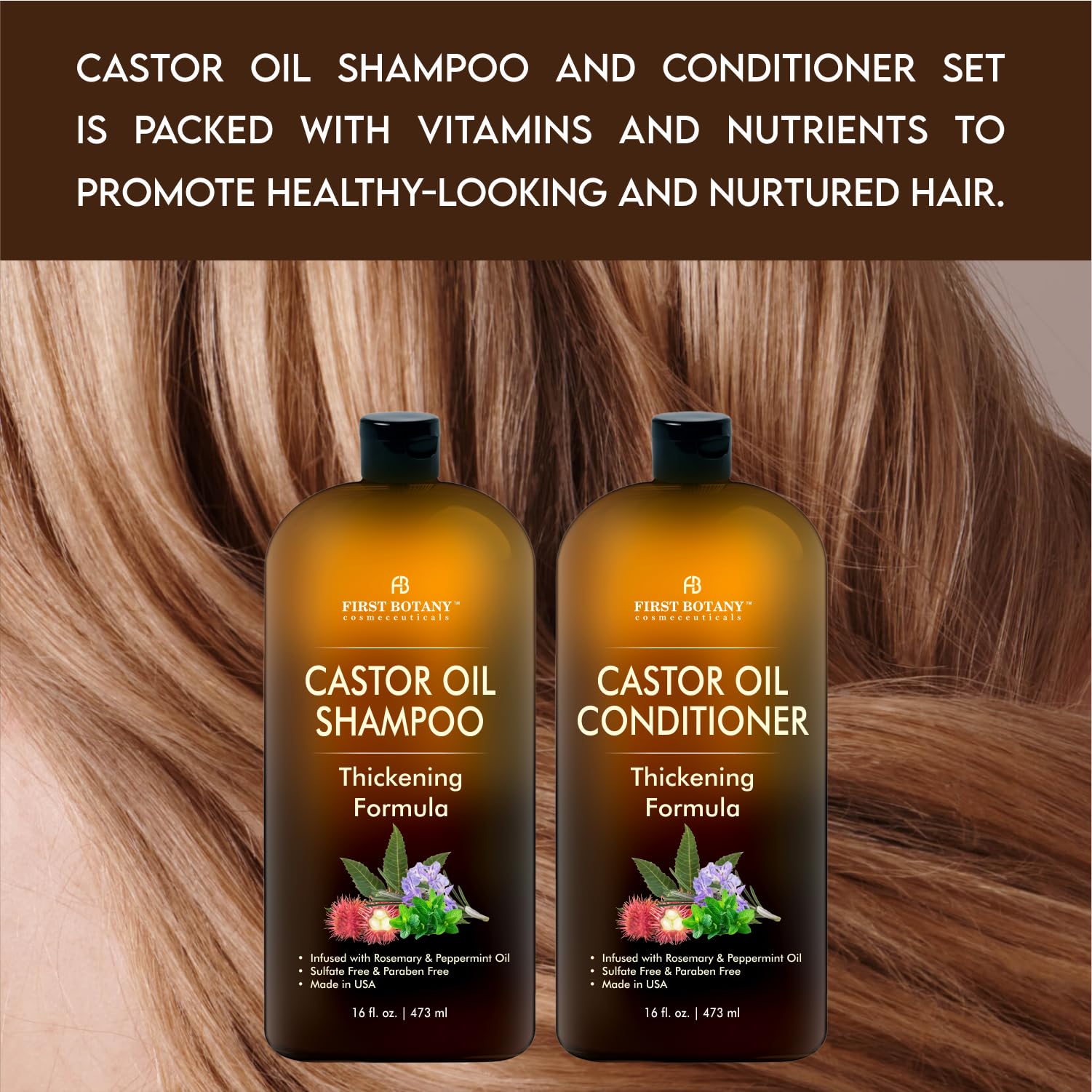 First Botany Castor Oil Shampoo & Conditioner – Thickening, Sulfate-Free (16 oz)