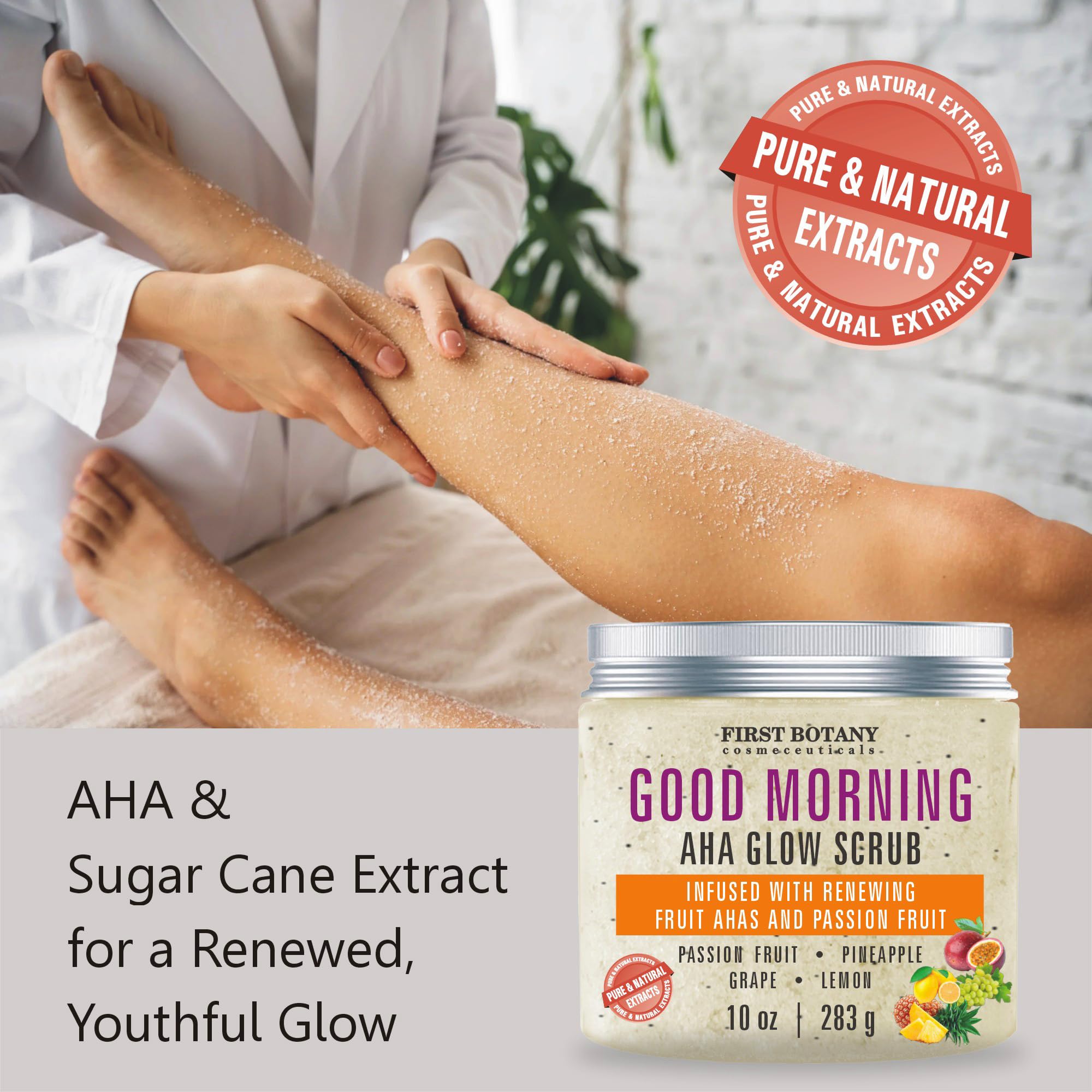 First Botany Body Scrub – Natural Exfoliating Salt Scrub & Souffle (10 fl oz, AHA Passion Fruit)